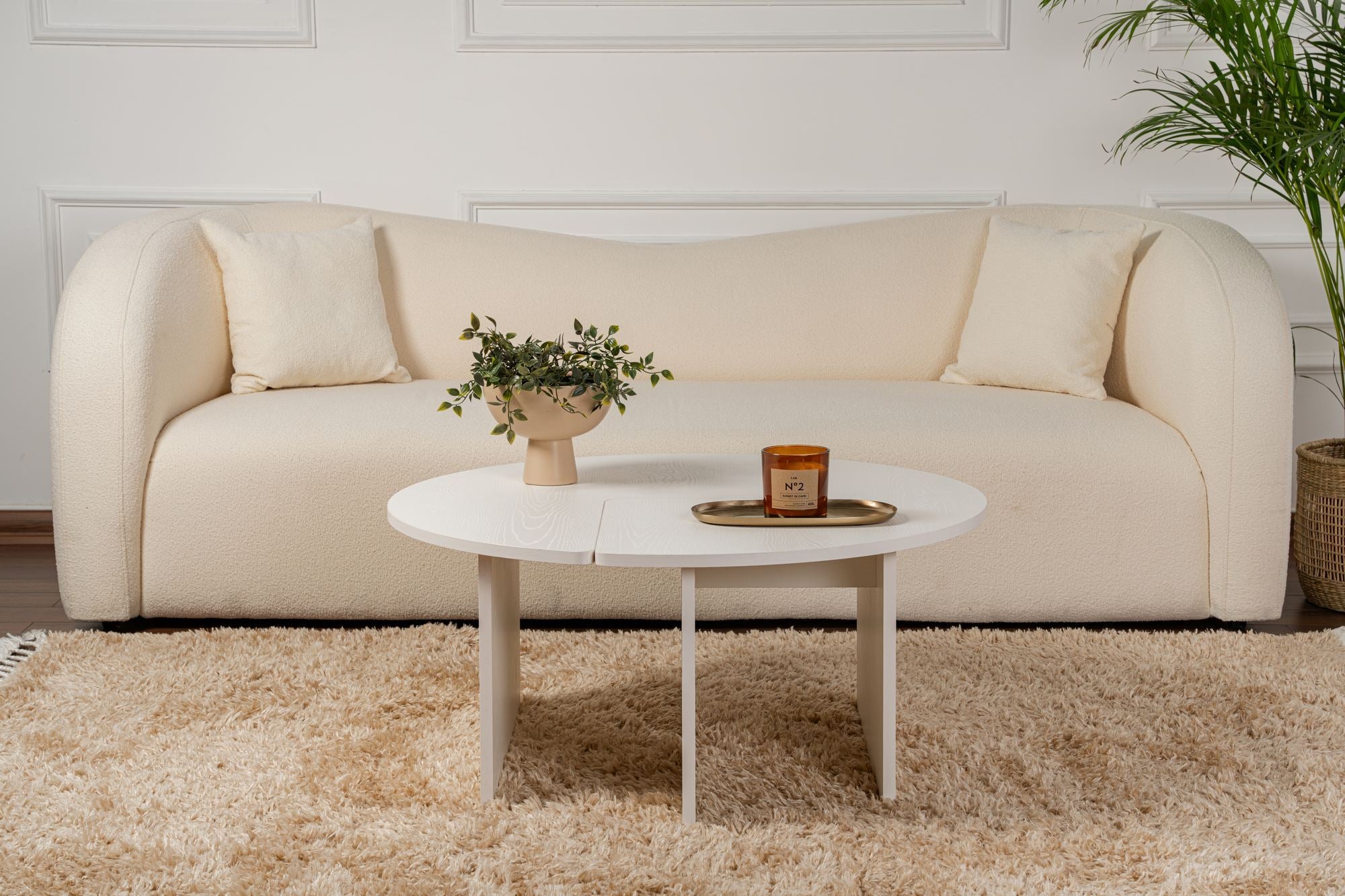Mesa de Centro Branca Elegante, Ø90 cm, 41 cm de Altura | Painel de Partículas 100% Revestido em Melamina, 18 mm de Espessura | Elegante e Funcional para Espaços Modernos