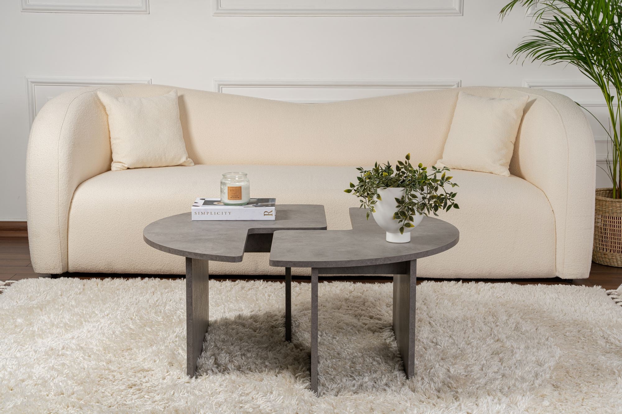 Mesa de Centro Elegante, Ø90 cm, 41 cm de Altura | Painel de Partículas 100% Revestido em Melamina, 18 mm de Espessura | Acabamento Cinza Concreto, Perfeita para Espaços Modernos