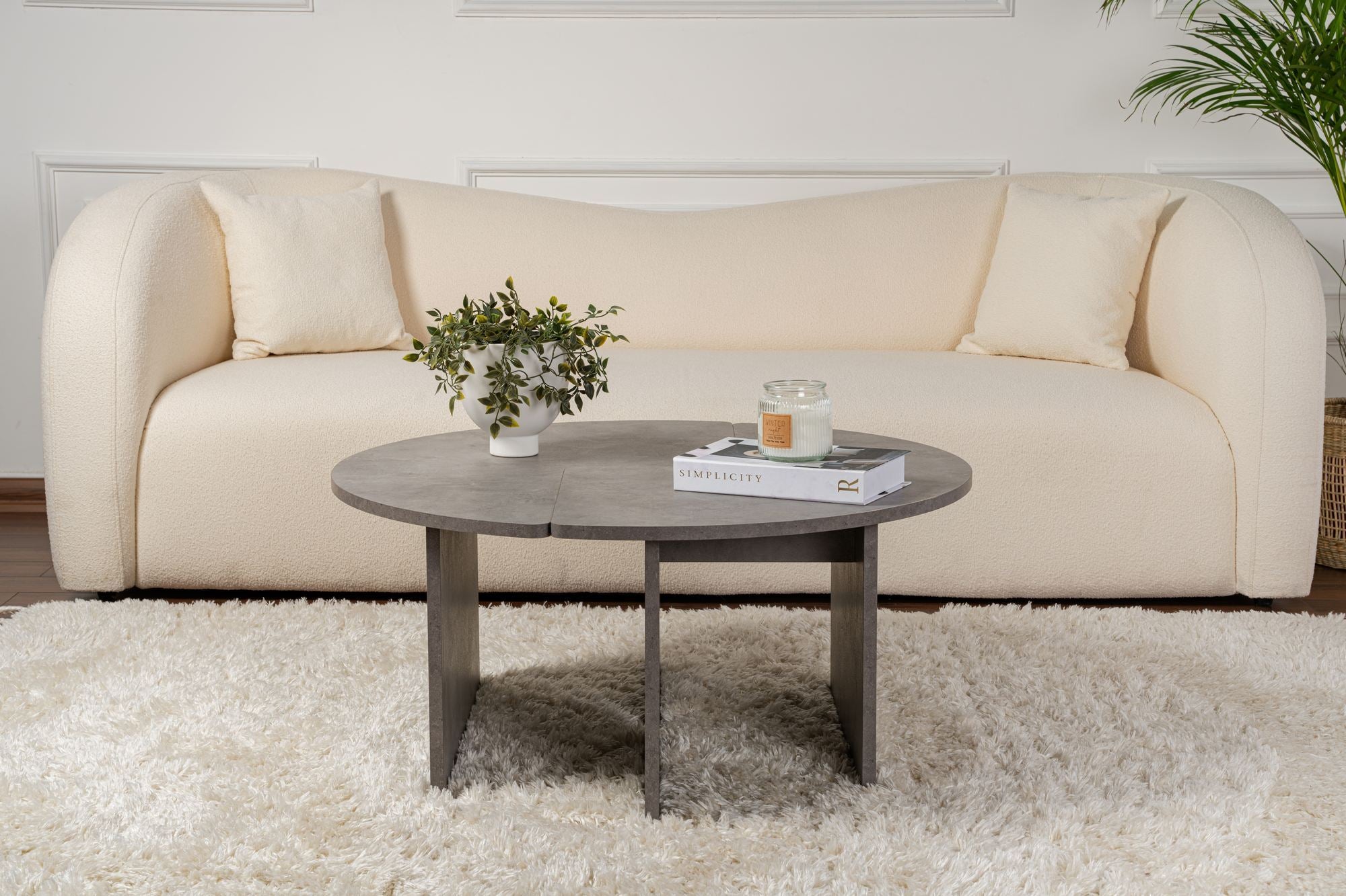 Mesa de Centro Elegante, Ø90 cm, 41 cm de Altura | Painel de Partículas 100% Revestido em Melamina, 18 mm de Espessura | Acabamento Cinza Concreto, Perfeita para Espaços Modernos