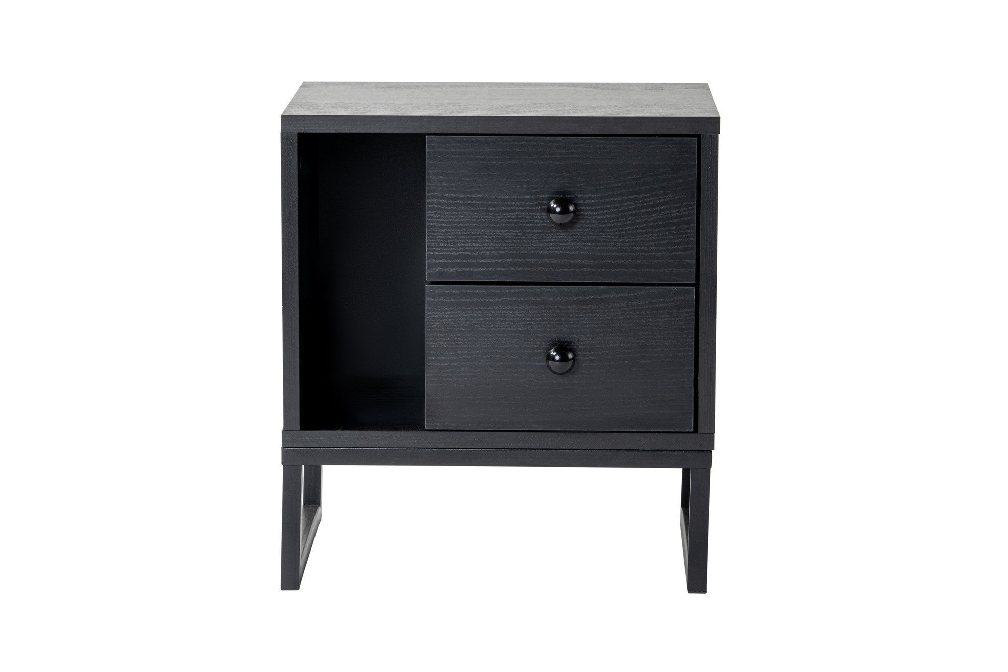 Mesa de cabeceira elegante com pernas de metal, acabamento em madeira preta, 45,2 x 50 x 29,5 cm | Painel de partículas 100% revestido em melamina, 18 mm de espessura | Design moderno e funcional