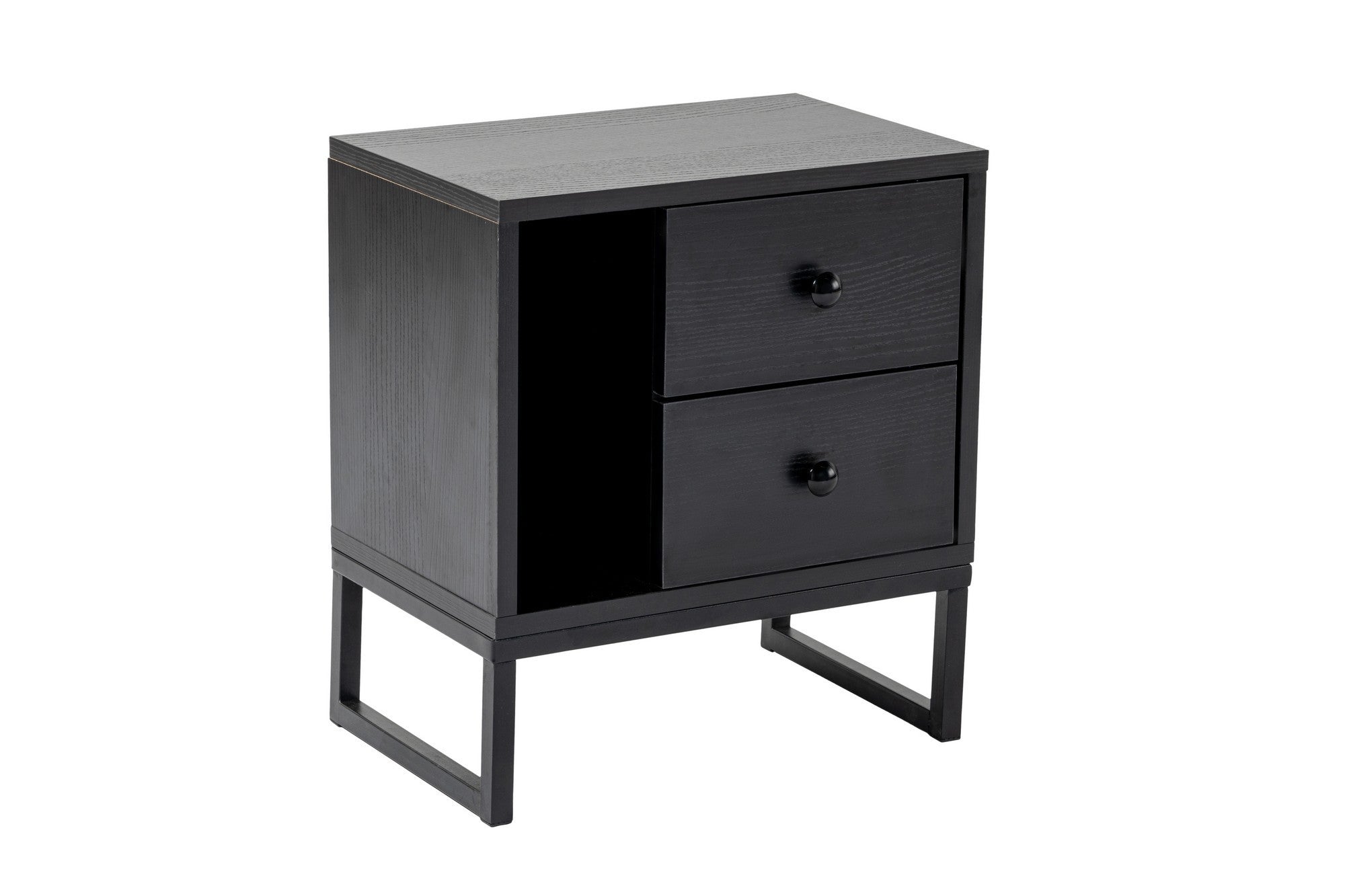 Mesa de cabeceira elegante com pernas de metal, acabamento em madeira preta, 45,2 x 50 x 29,5 cm | Painel de partículas 100% revestido em melamina, 18 mm de espessura | Design moderno e funcional