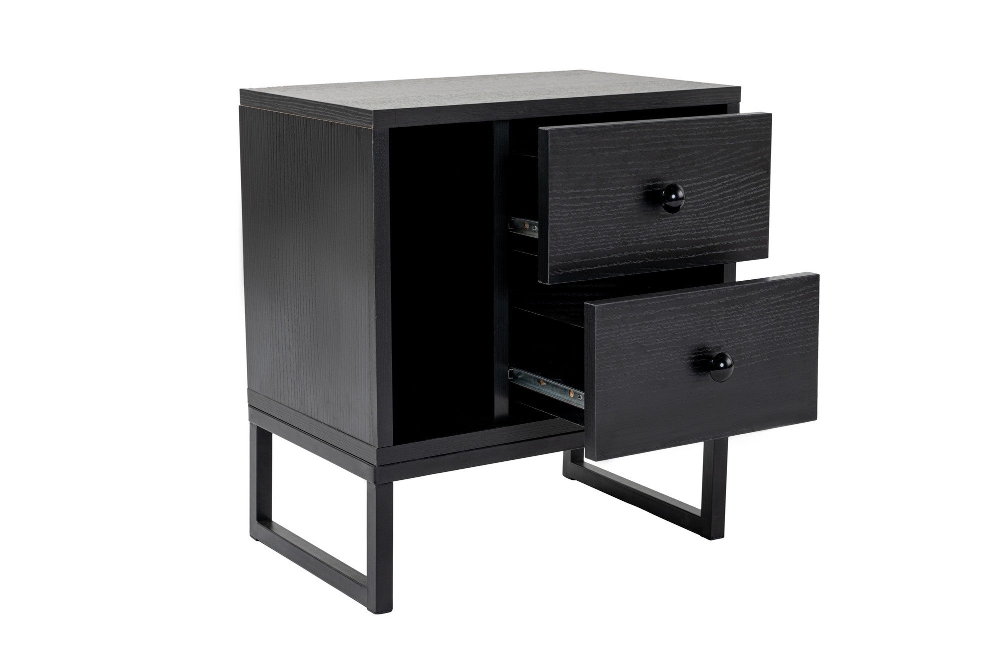 Mesa de cabeceira elegante com pernas de metal, acabamento em madeira preta, 45,2 x 50 x 29,5 cm | Painel de partículas 100% revestido em melamina, 18 mm de espessura | Design moderno e funcional