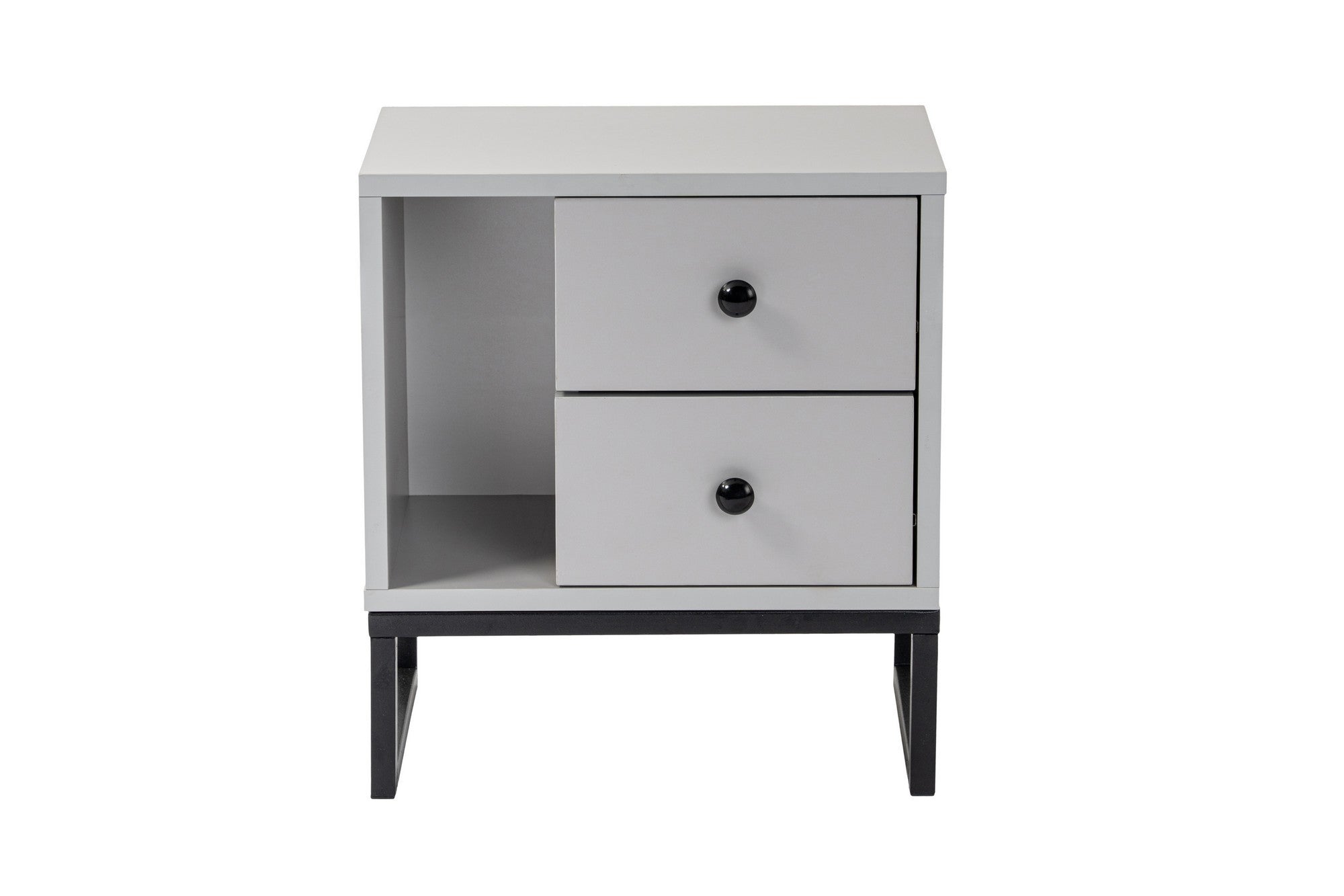 Mesa de Cabeceira Elegante com Pés de Metal, Cinza e Preto, 45,2 x 50 x 29,5 cm | Painel de Partículas 100% Revestido com Melamina, 18 mm de Espessura | Design Moderno para Quarto