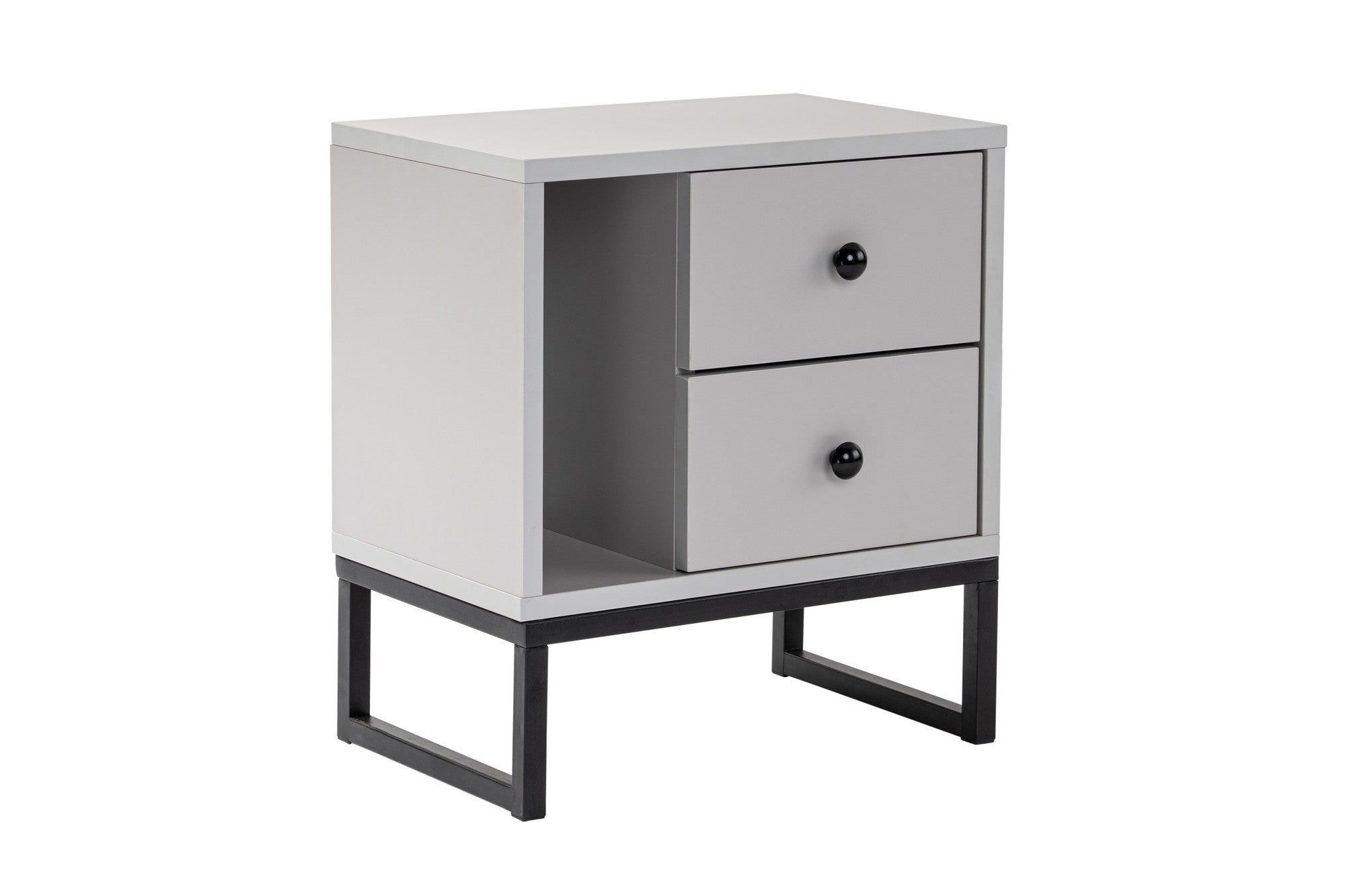 Mesa de Cabeceira Elegante com Pés de Metal, Cinza e Preto, 45,2 x 50 x 29,5 cm | Painel de Partículas 100% Revestido com Melamina, 18 mm de Espessura | Design Moderno para Quarto