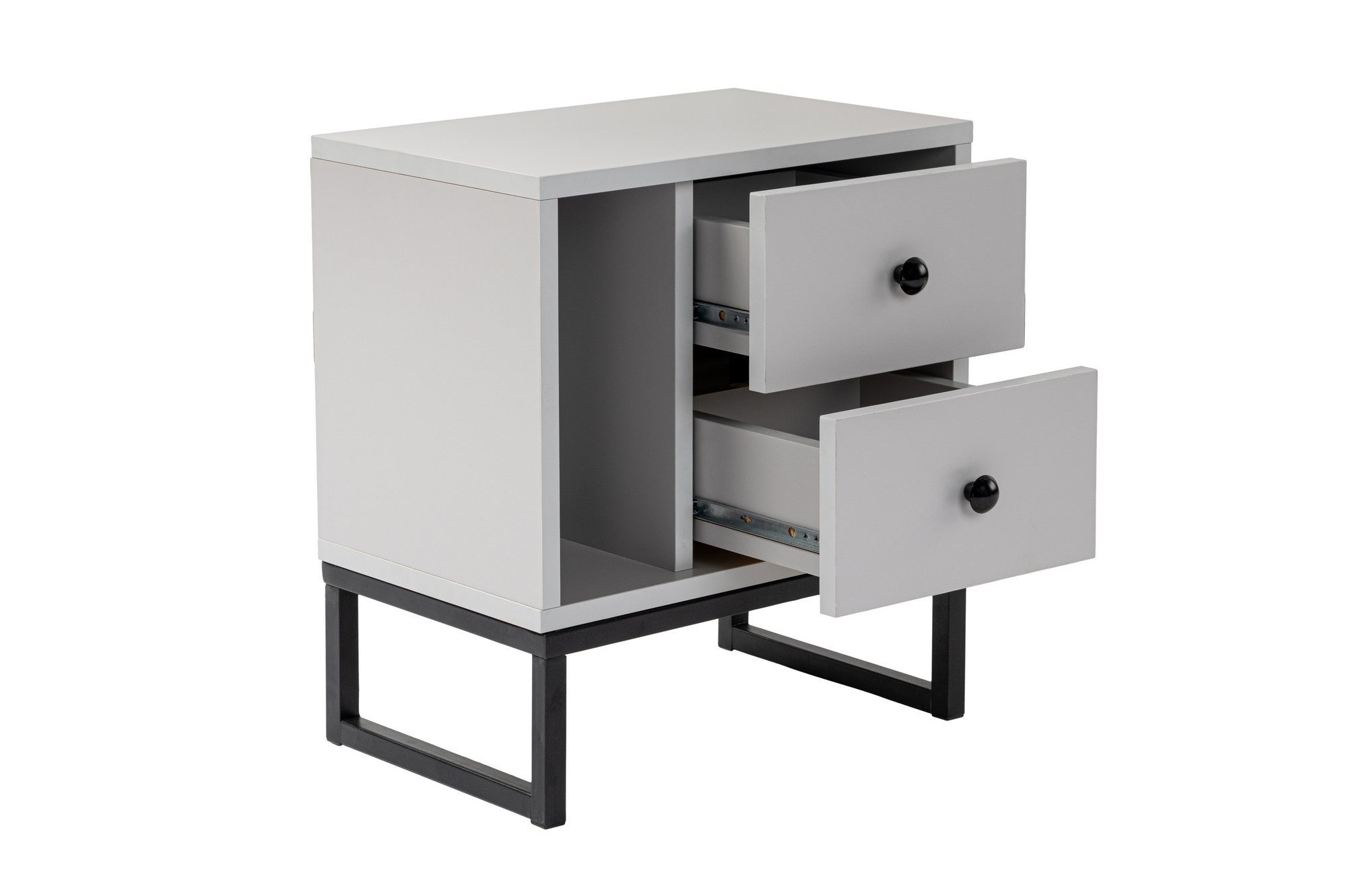 Mesa de Cabeceira Elegante com Pés de Metal, Cinza e Preto, 45,2 x 50 x 29,5 cm | Painel de Partículas 100% Revestido com Melamina, 18 mm de Espessura | Design Moderno para Quarto