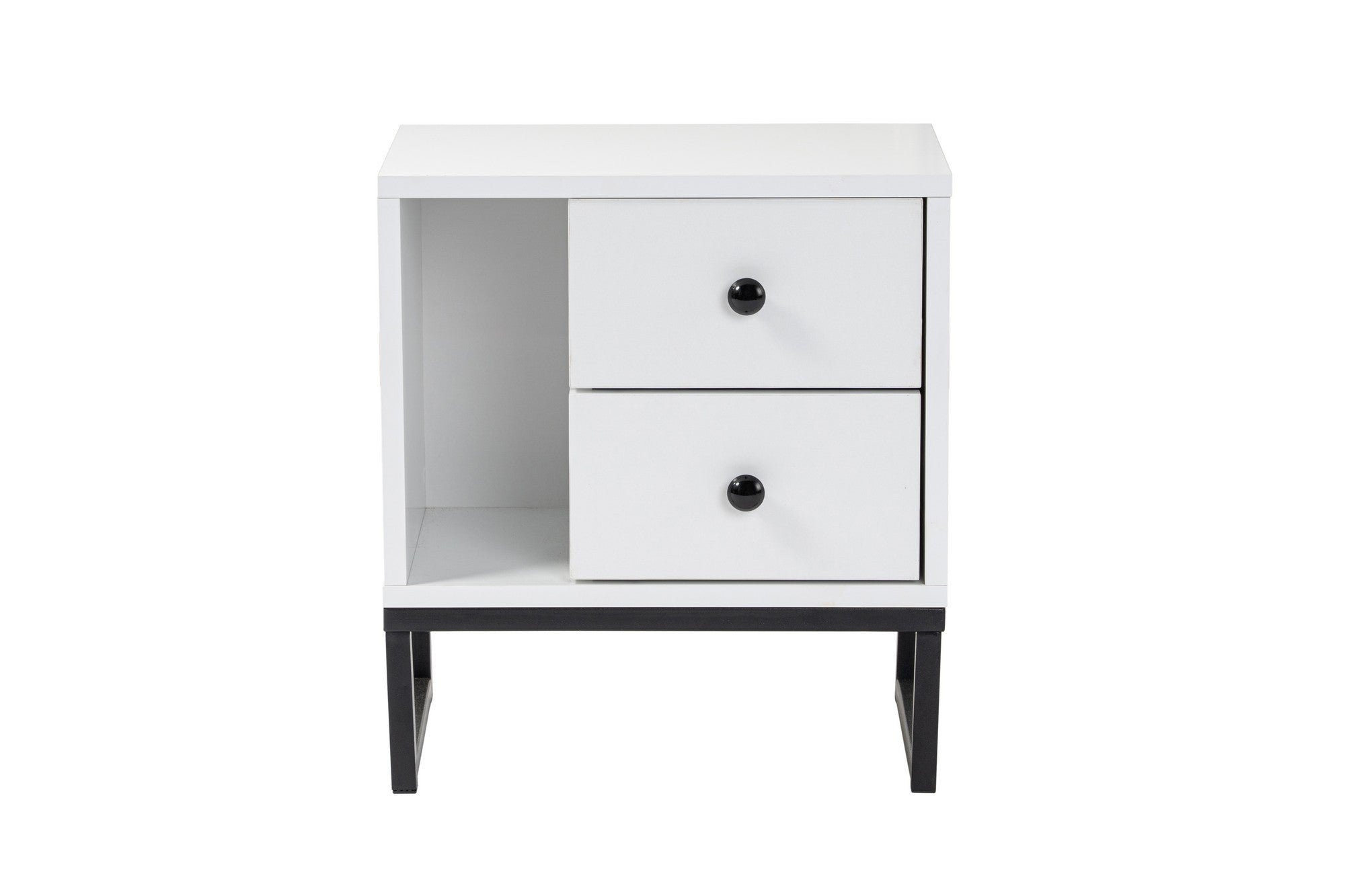 Mesa de Cabeceira Elegante com Pés de Metal, Branca e Preta, 45,2 x 50 x 29,5 cm | Painel de Partículas 100% Revestido em Melamina, 18 mm de Espessura | Design Moderno para Quarto
