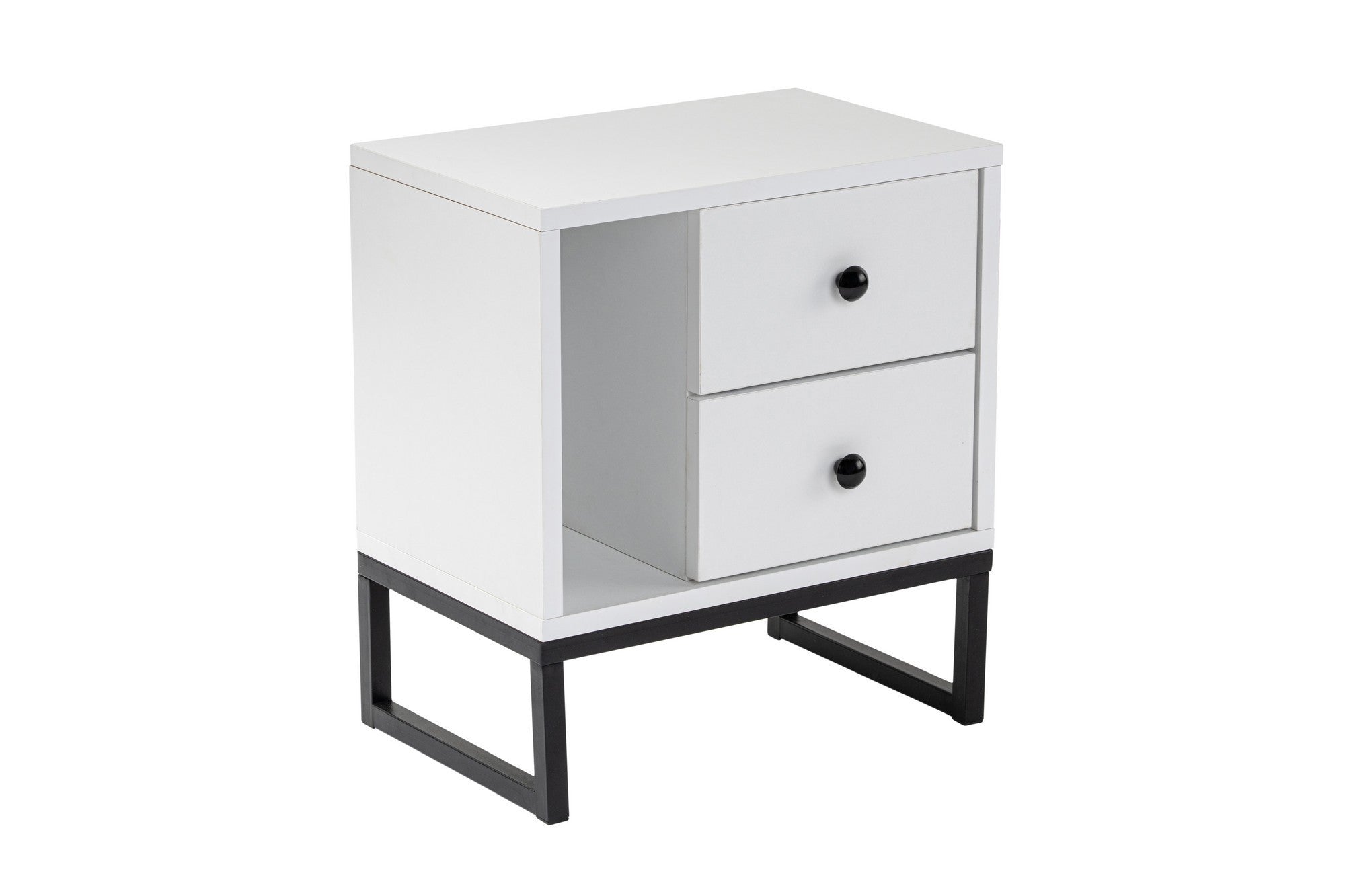Mesa de Cabeceira Elegante com Pés de Metal, Branca e Preta, 45,2 x 50 x 29,5 cm | Painel de Partículas 100% Revestido em Melamina, 18 mm de Espessura | Design Moderno para Quarto
