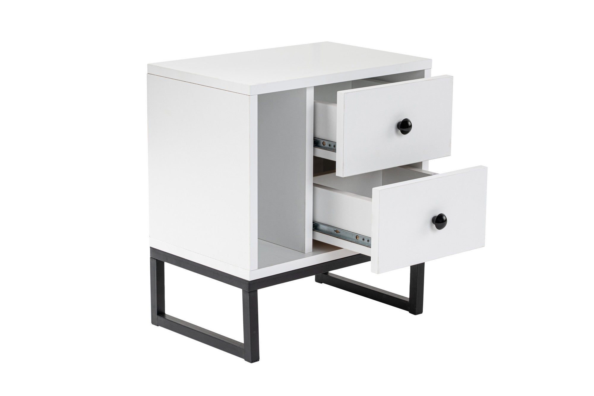 Mesa de Cabeceira Elegante com Pés de Metal, Branca e Preta, 45,2 x 50 x 29,5 cm | Painel de Partículas 100% Revestido em Melamina, 18 mm de Espessura | Design Moderno para Quarto