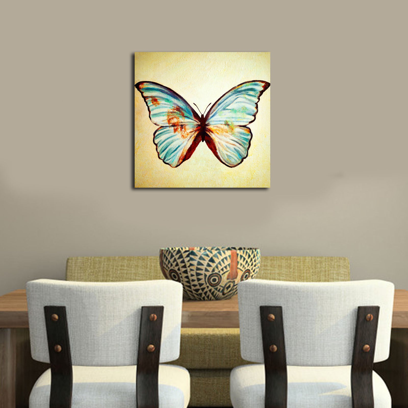 Tela Decorativa Multicolor 45x45 cm, Camurça 100%, Moldura de Madeira 3 cm