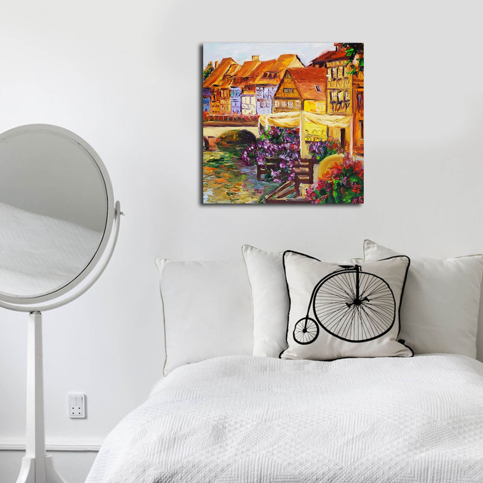 Tela Decorativa Multicolorida 45x45 cm em Suede com Moldura de Madeira (3 cm)