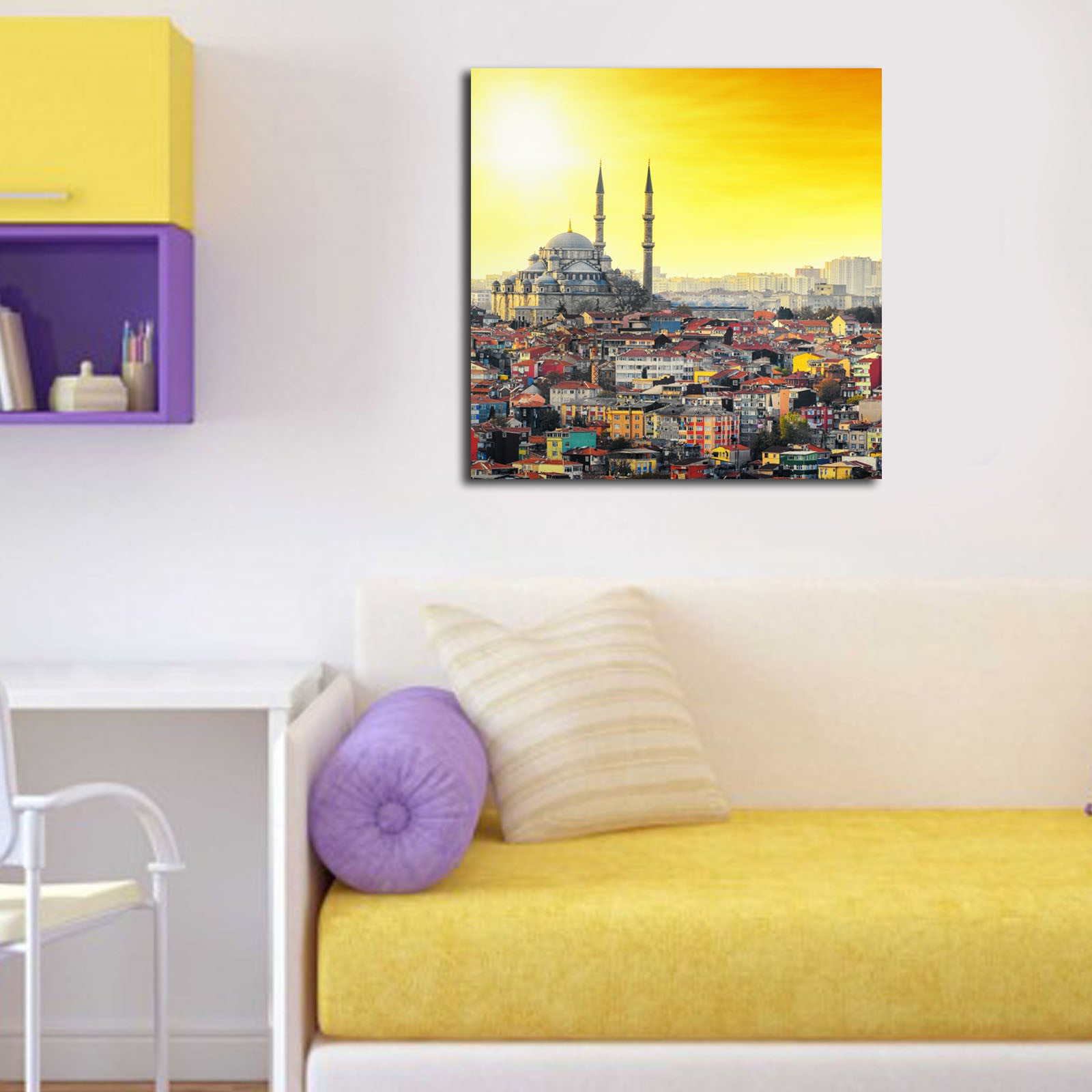 Tela Decorativa em Camurça 100% com Moldura de Madeira 3 cm (45 x 45 cm) – Multicolor