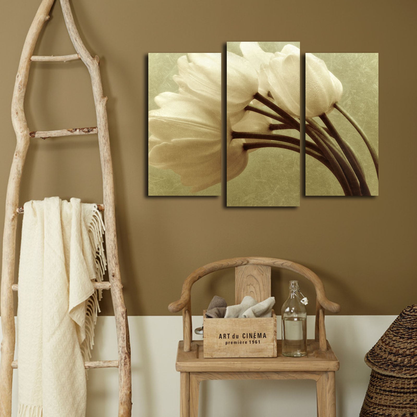 Quadro em Tela Decorativo Multicolor (Conjunto 3 Peças) – Suede 100% com Moldura em Madeira, 45 x 66 cm