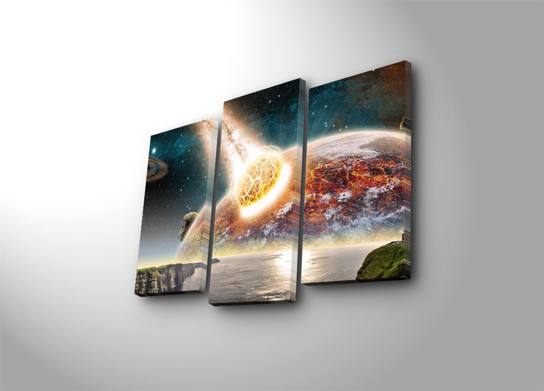 Conjunto de Telas Decorativas Multicolor (3 Peças) 3PATK-4 – Canvas Suede, Moldura de Madeira, 45 x 66 cm