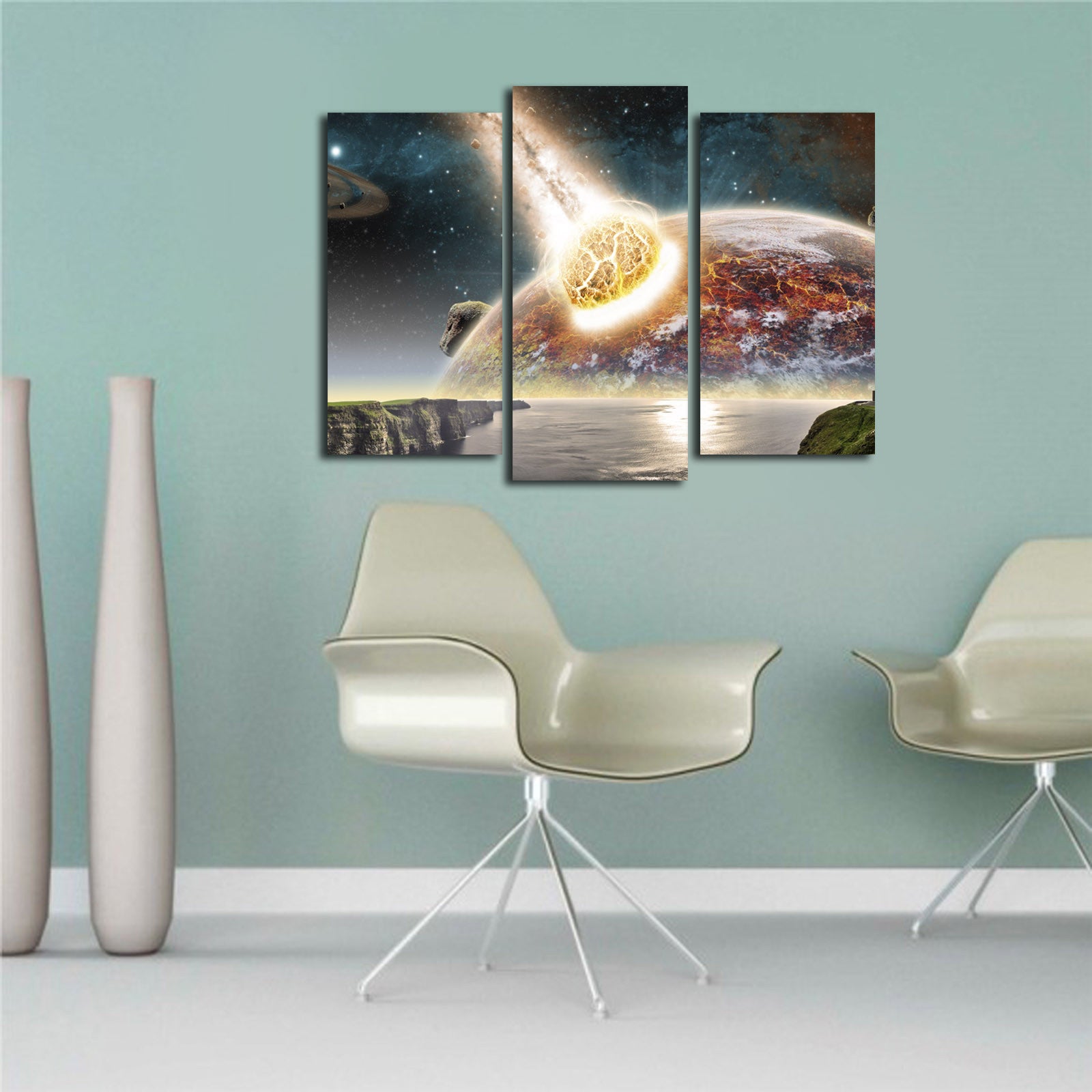 Conjunto de Telas Decorativas Multicolor (3 Peças) 3PATK-4 – Canvas Suede, Moldura de Madeira, 45 x 66 cm