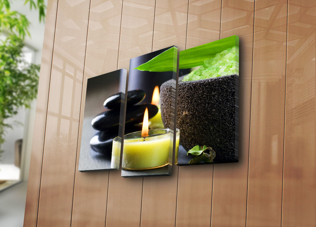 Tríptico em Tela Suede Multicolorido com Moldura de Madeira – 45 x 66 cm