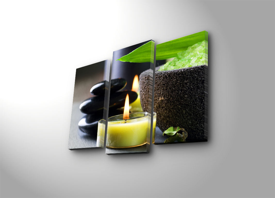 Tríptico em Tela Suede Multicolorido com Moldura de Madeira – 45 x 66 cm