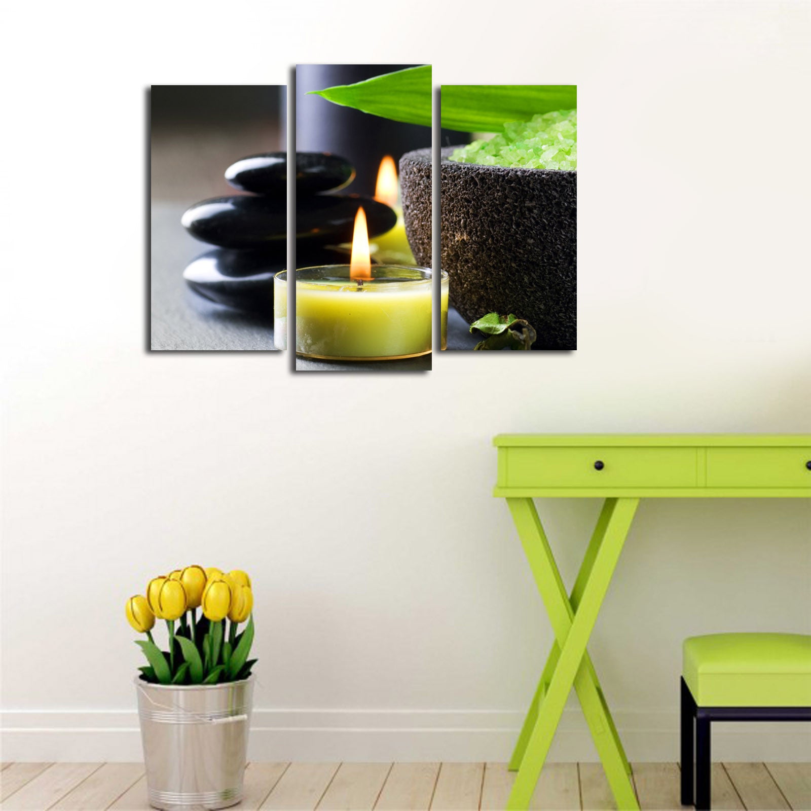 Tríptico em Tela Suede Multicolorido com Moldura de Madeira – 45 x 66 cm