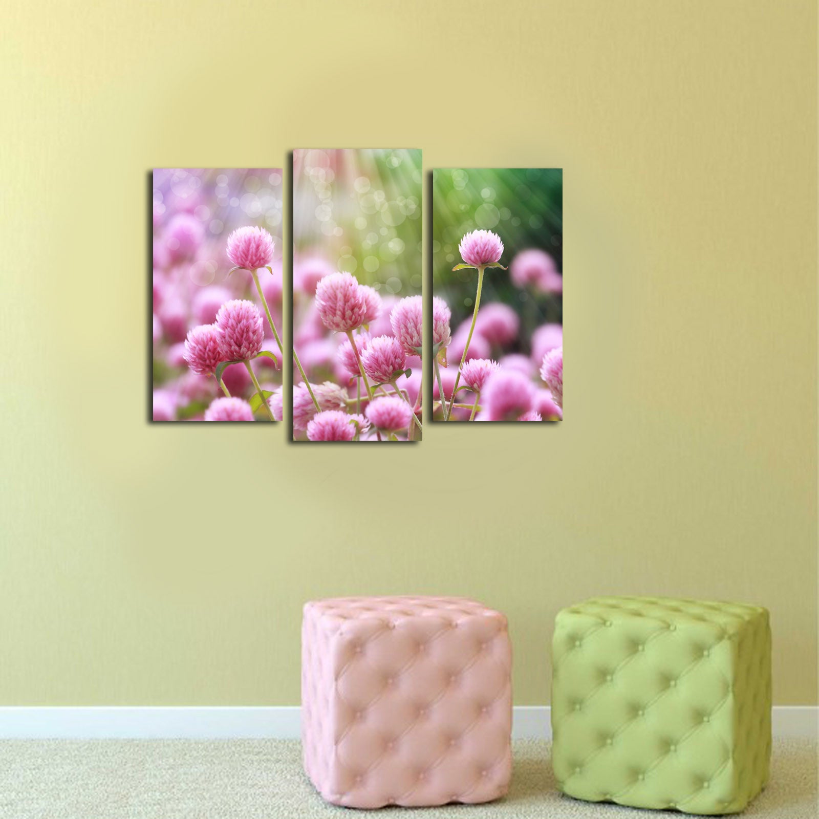 Conjunto de Quadros em Tela (3 Peças) Multicolor — Suede 100% com Moldura de Madeira, Tamanho Total 45 x 66 cm