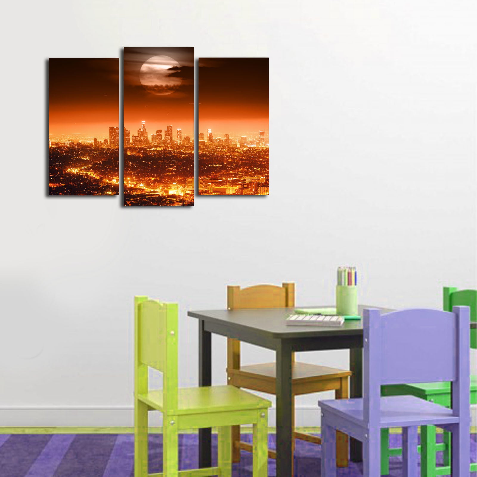 Conjunto de Quadros Decorativos 3 Peças Multicolor – Tela Camurça 100% com Moldura de Madeira (45 x 66 cm)