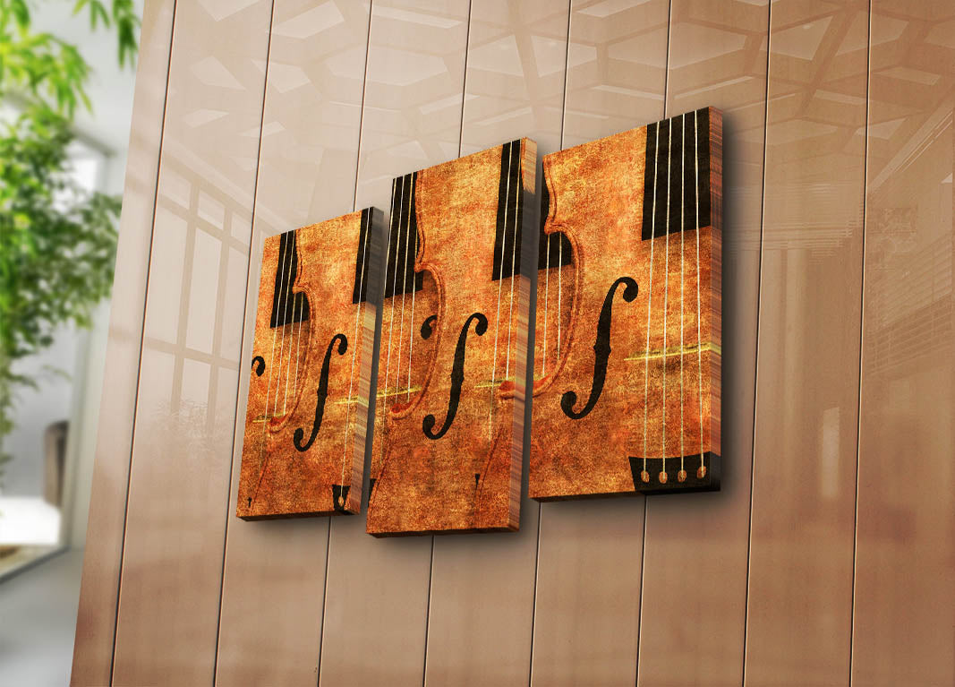 Tela Decorativa Multicolor em Suede – Conjunto 3 Peças (3PATK-14), Moldura de Madeira 3 cm, Tamanho Total 45 x 66 cm