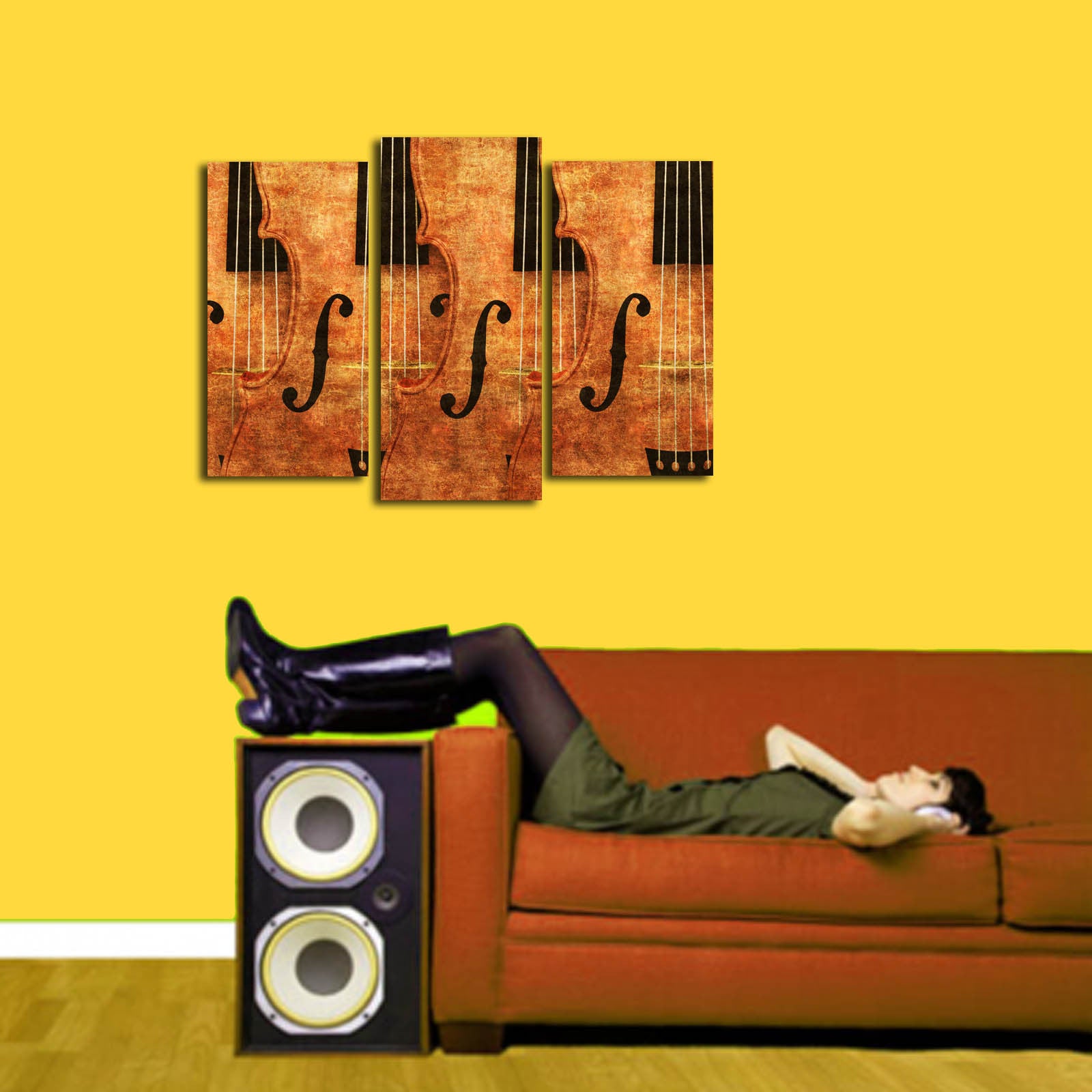 Tela Decorativa Multicolor em Suede – Conjunto 3 Peças (3PATK-14), Moldura de Madeira 3 cm, Tamanho Total 45 x 66 cm