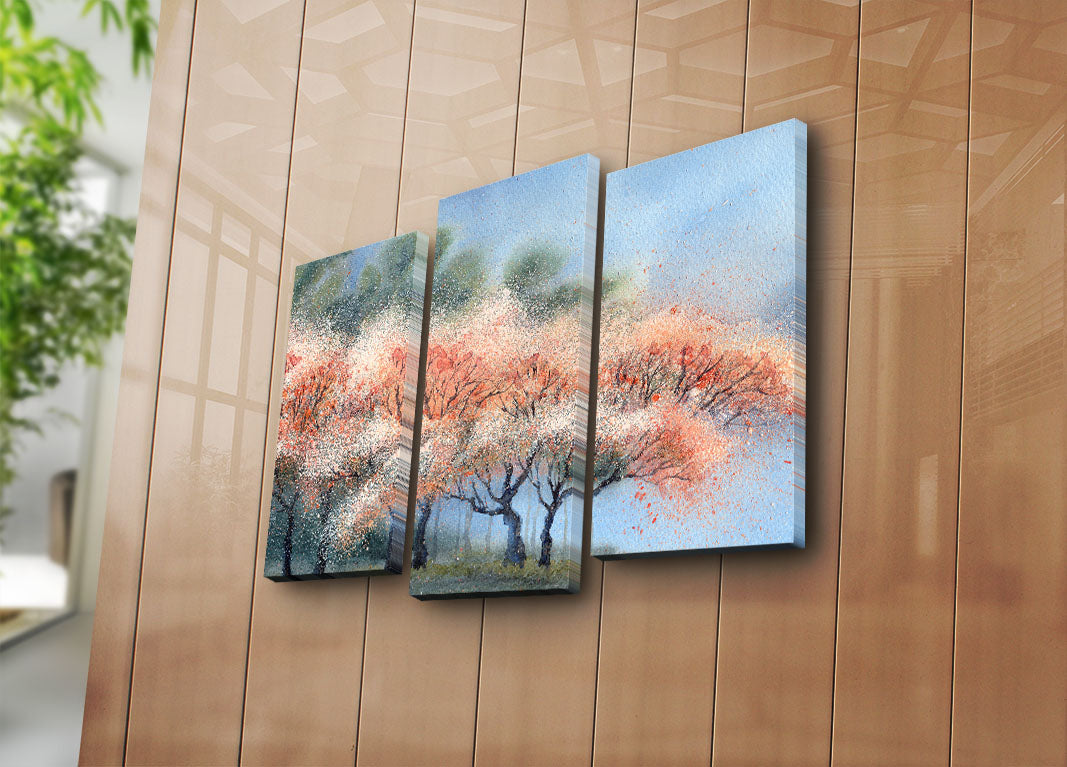 Conjunto de Quadros em Tela Suede 100% (3 Peças) Multicolor — 45 x 66 cm, Moldura de Madeira 3 cm | 3PATK-15