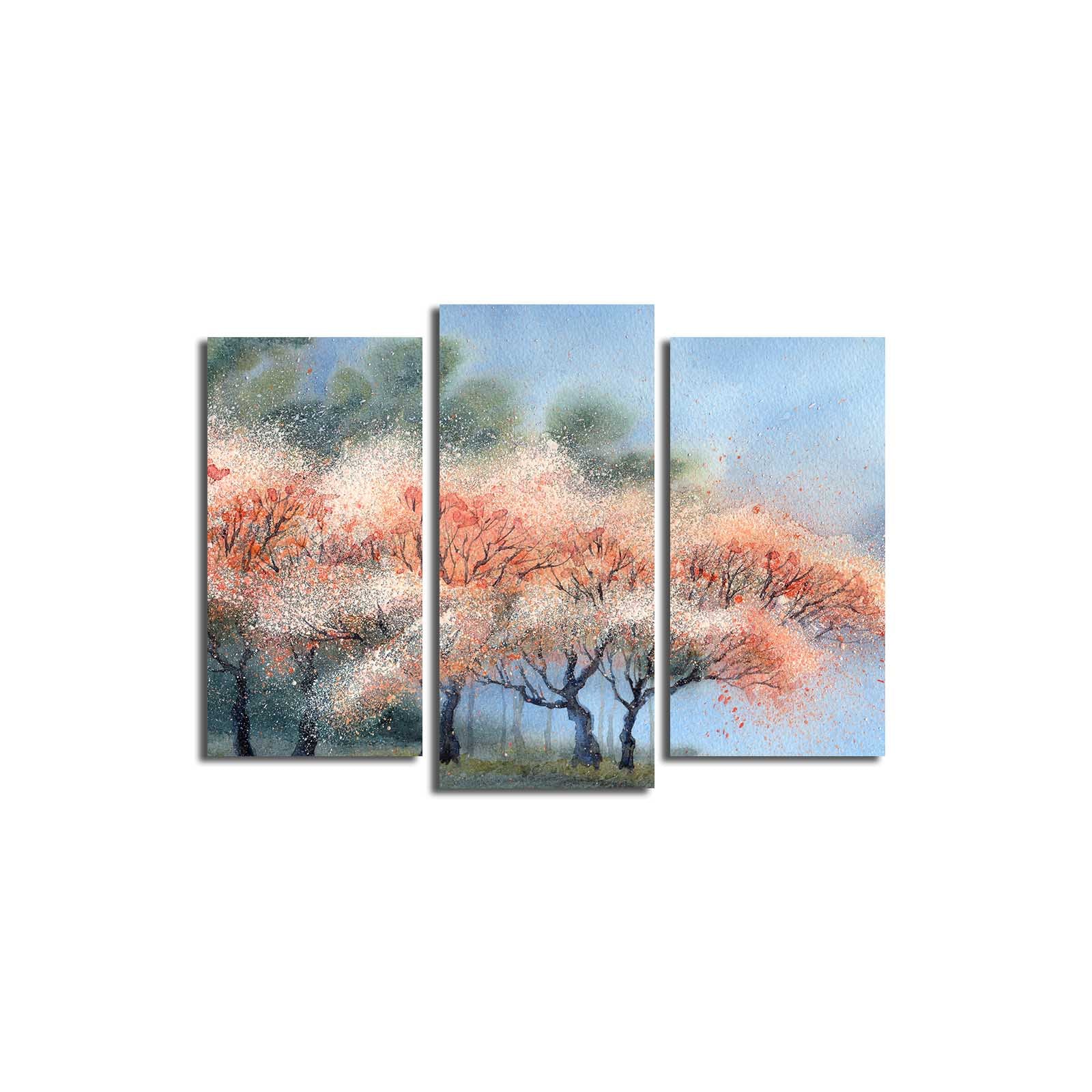 Conjunto de Quadros em Tela Suede 100% (3 Peças) Multicolor — 45 x 66 cm, Moldura de Madeira 3 cm | 3PATK-15