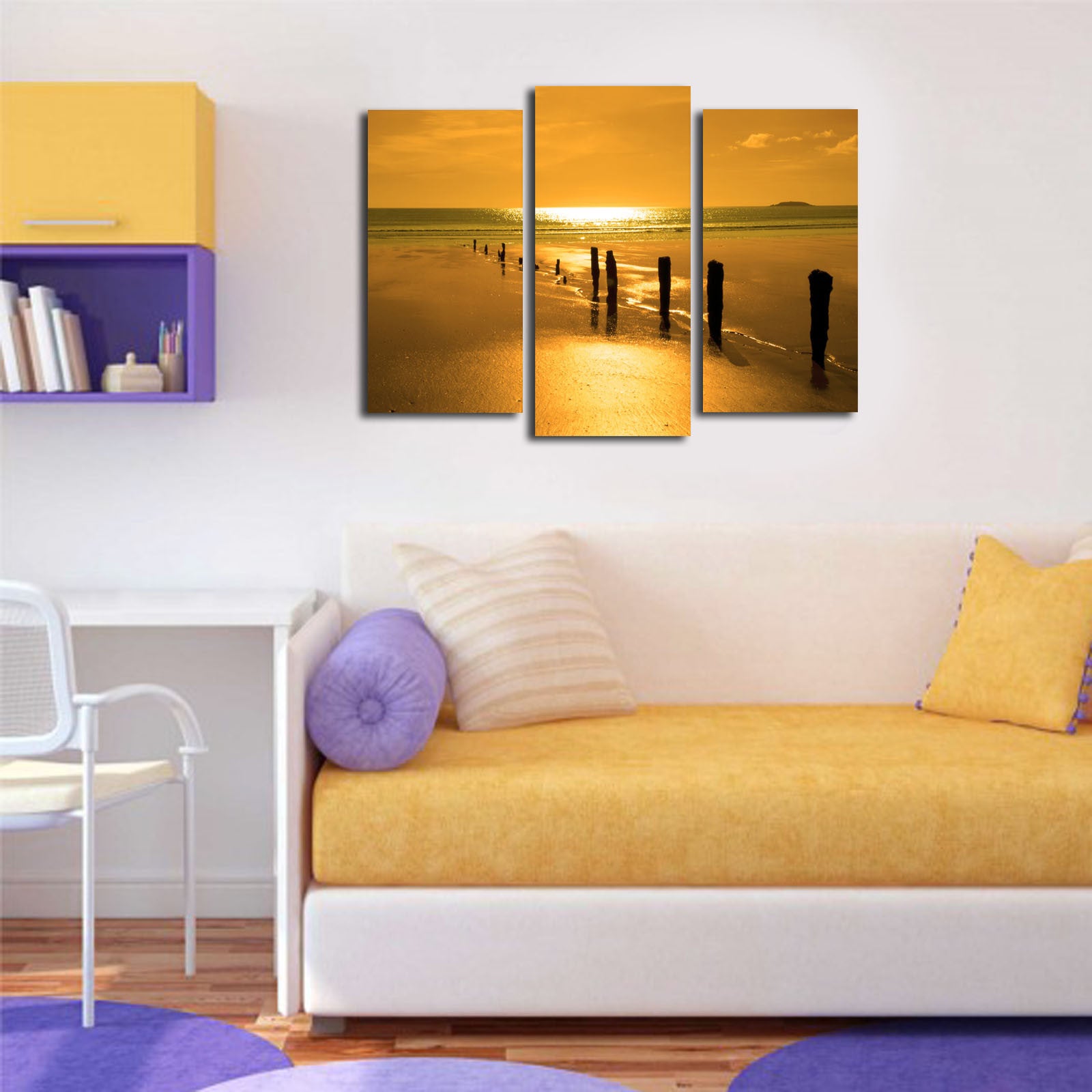 Quadro Decorativo Tela Suede Multicolor (3 Peças) com Moldura de Madeira – 45 x 66 cm – 3PATK-17