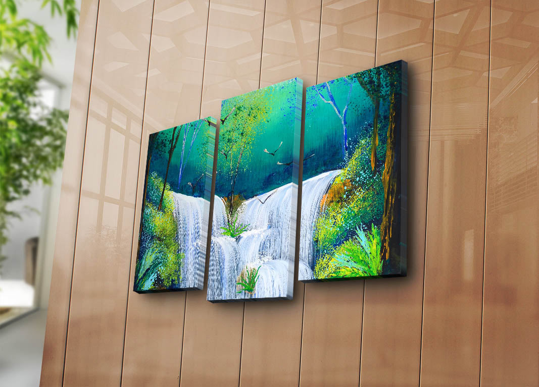 Tríptico em Tela Suede 100% Multicolor com Moldura de Madeira — 3PATK-23