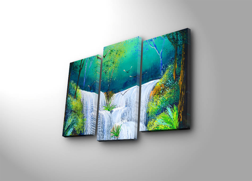 Tríptico em Tela Suede 100% Multicolor com Moldura de Madeira — 3PATK-23