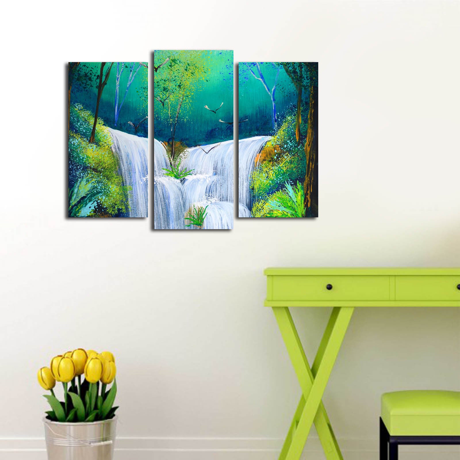 Tríptico em Tela Suede 100% Multicolor com Moldura de Madeira — 3PATK-23