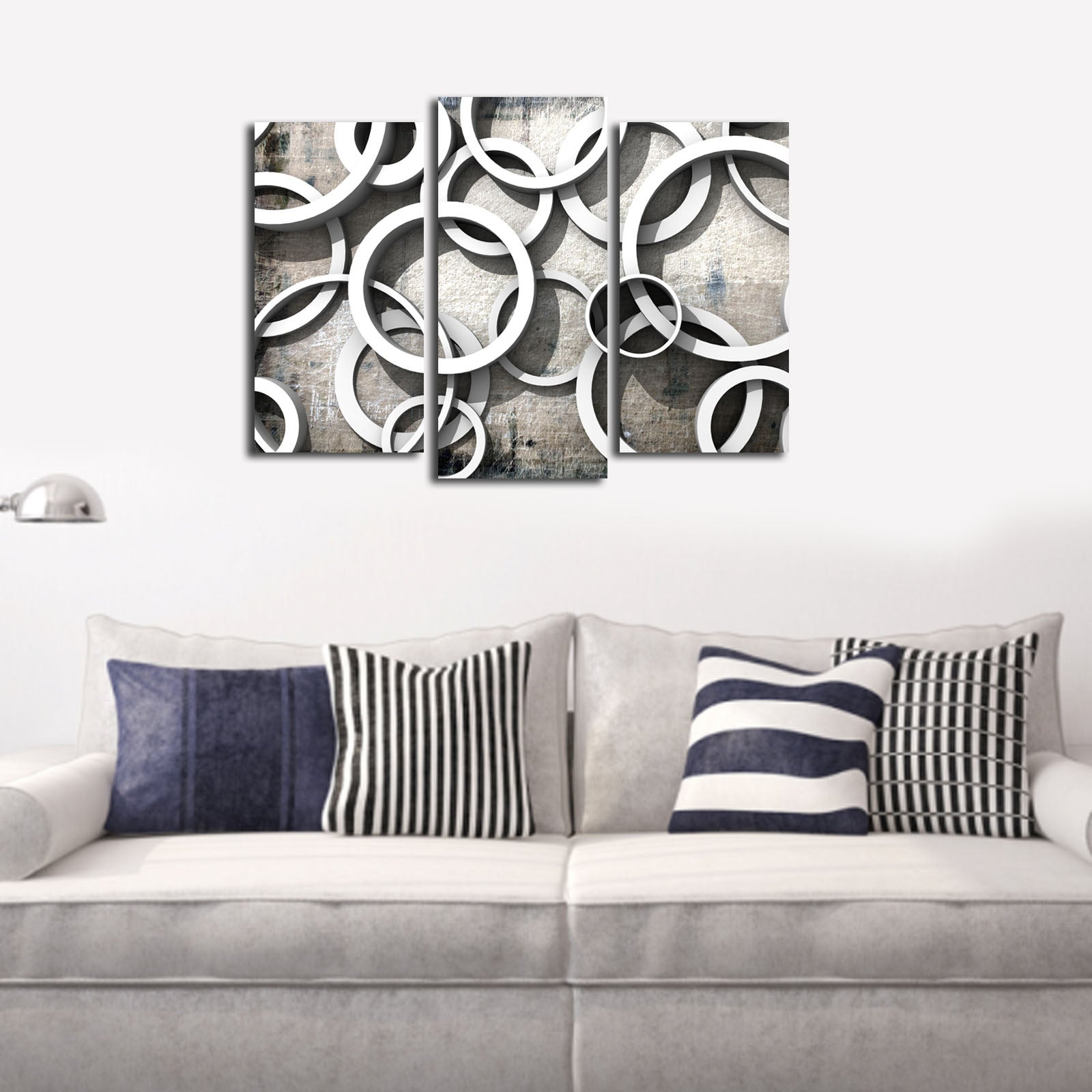 Tríptico em Tela Multicolor – 3 Peças, 100% Tela tipo Camurça, Moldura em Madeira, 45 x 66 cm