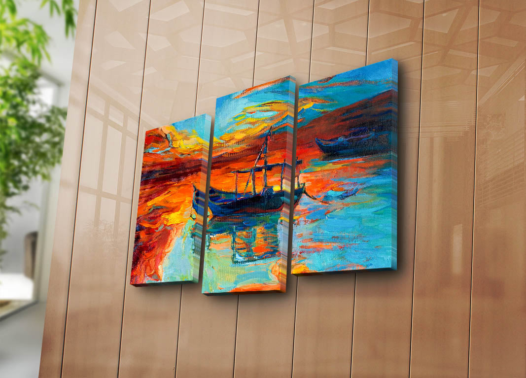 Quadro Decorativo Tríptico 3 Peças Multicolor em Tela Suede com Moldura de Madeira – 45 x 66 cm