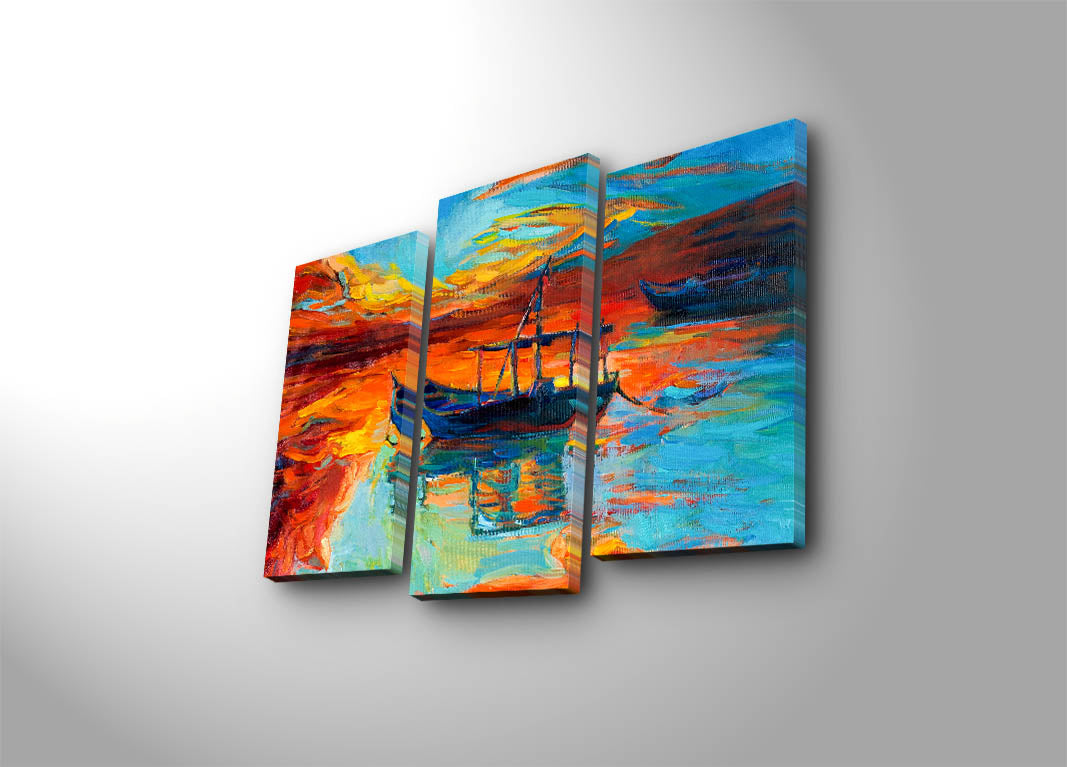 Quadro Decorativo Tríptico 3 Peças Multicolor em Tela Suede com Moldura de Madeira – 45 x 66 cm