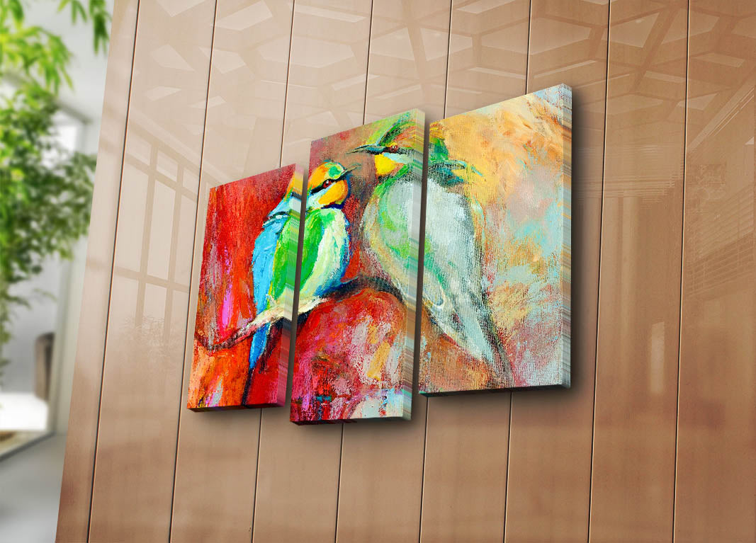 Quadro Decorativo Tríptico (3 Peças) Multicolor em Tela Suede com Moldura de Madeira – 45 x 66 cm