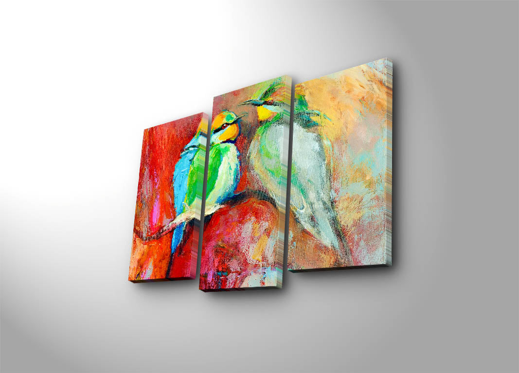 Quadro Decorativo Tríptico (3 Peças) Multicolor em Tela Suede com Moldura de Madeira – 45 x 66 cm