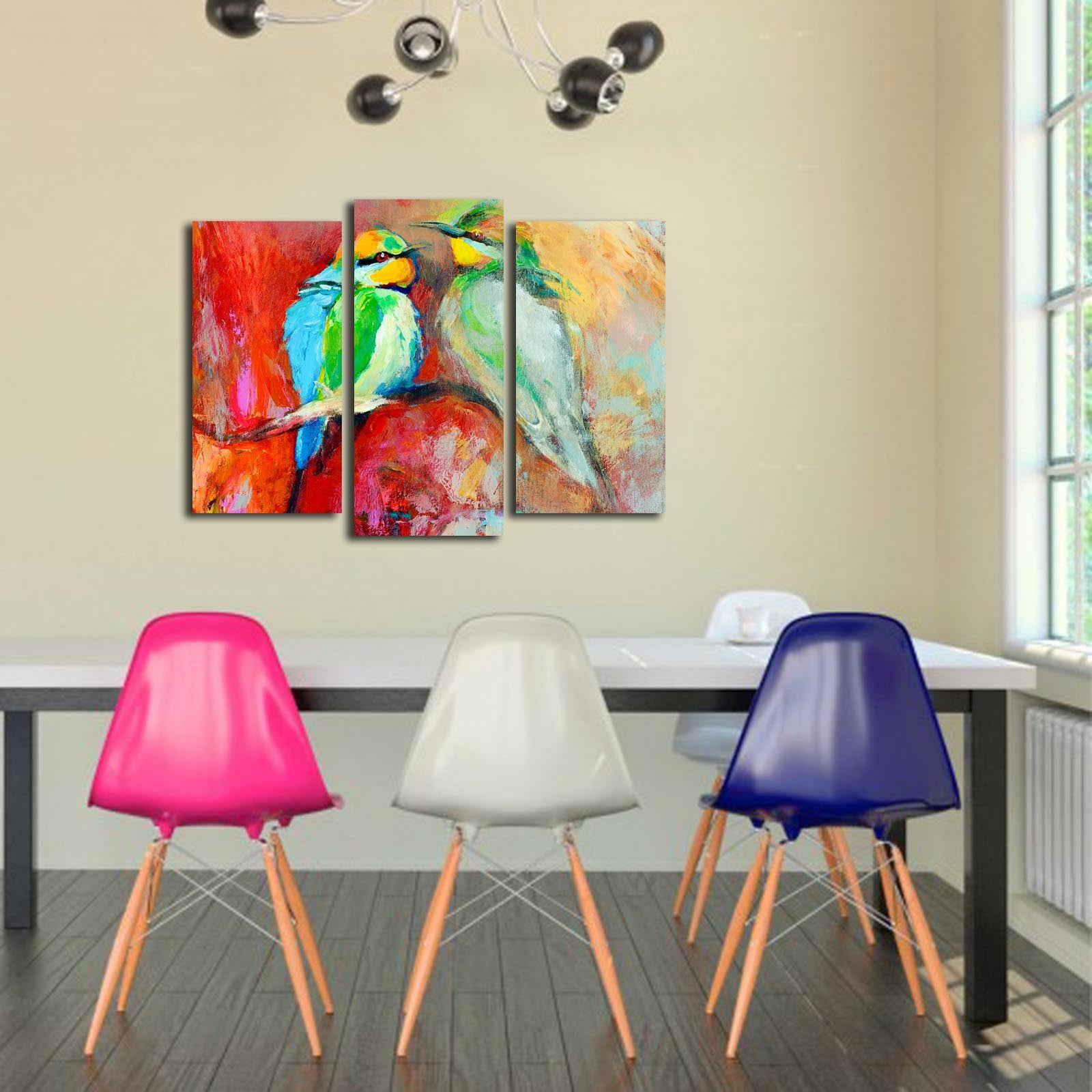 Quadro Decorativo Tríptico (3 Peças) Multicolor em Tela Suede com Moldura de Madeira – 45 x 66 cm