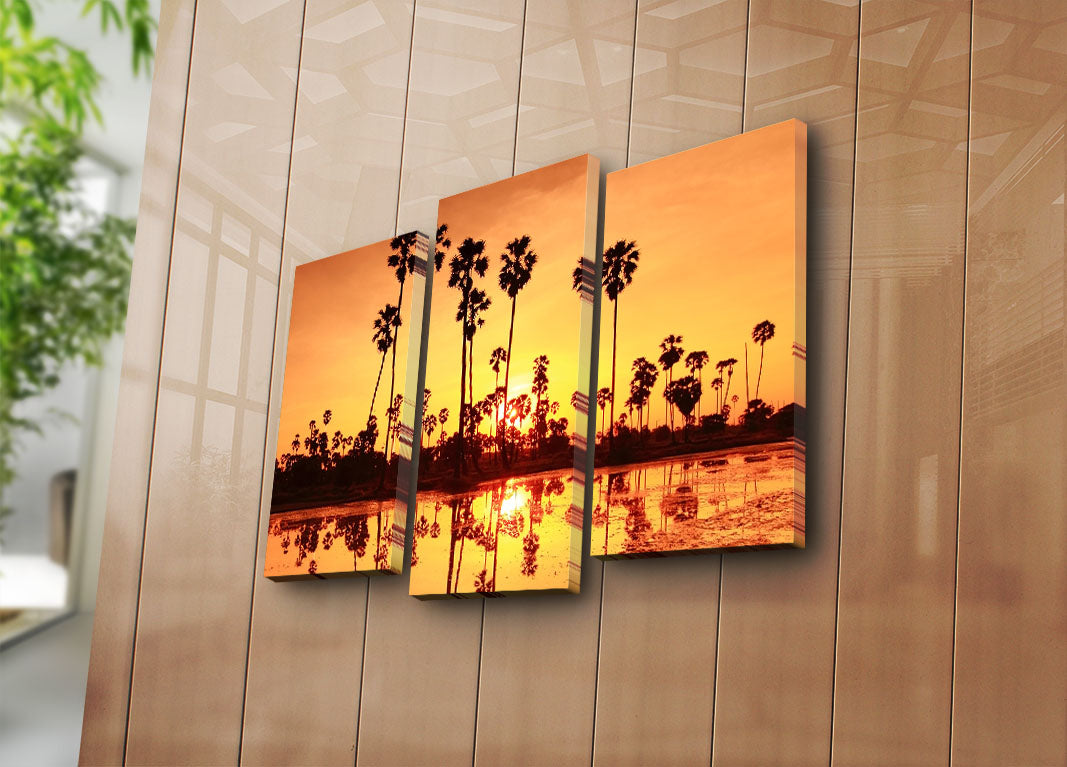 Quadro Decorativo (3 Peças) Multicolor – Tela de Camurça 100%, Moldura de Madeira, 45 x 66 cm – 3PATK-27