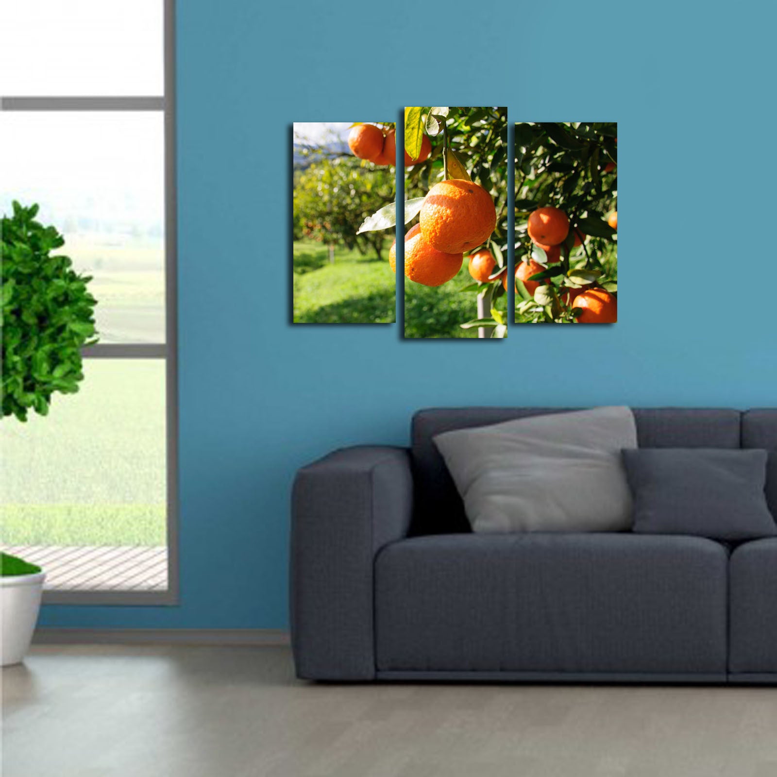 Tríptico de Telas Decorativas Multicor 3PATK-28 — Camurça 100% e Moldura de Madeira 3 cm (20x39 + 20x45 | Total 45x66 cm)