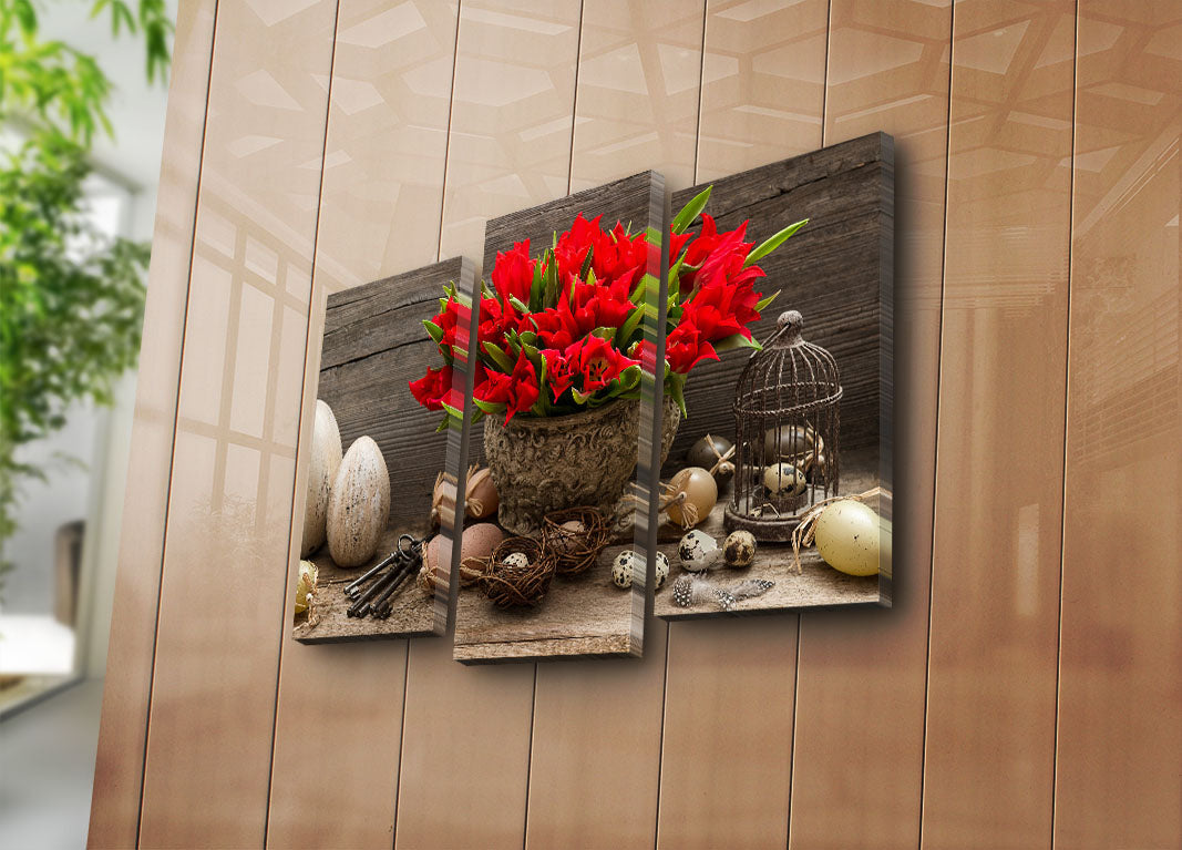 Quadro Decorativo em Tela 3 Peças – Multicolor, Camurça 100%, Moldura de Madeira 3 cm (45 x 66 cm)