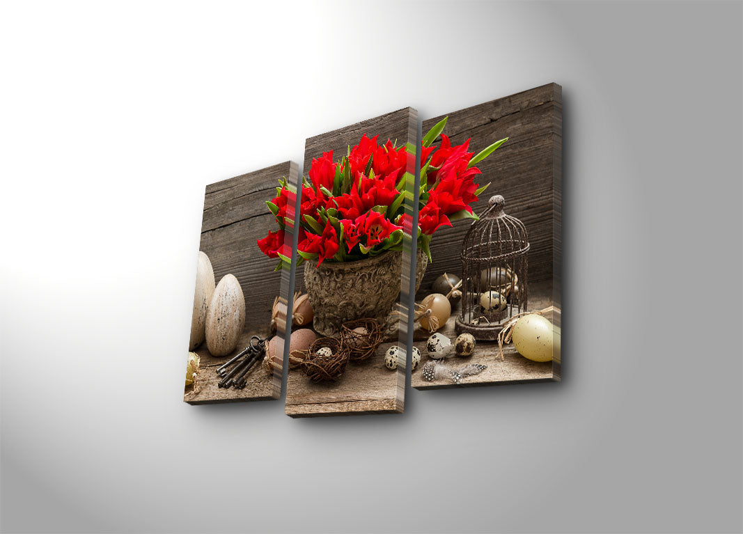 Quadro Decorativo em Tela 3 Peças – Multicolor, Camurça 100%, Moldura de Madeira 3 cm (45 x 66 cm)