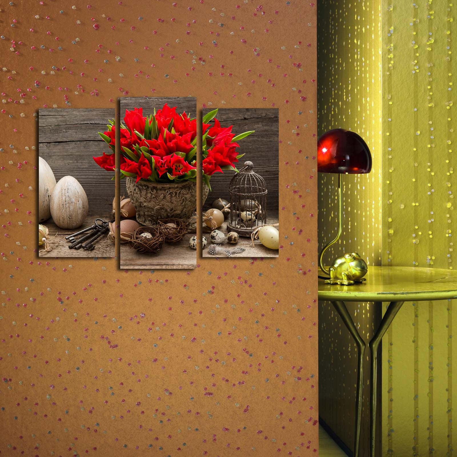 Quadro Decorativo em Tela 3 Peças – Multicolor, Camurça 100%, Moldura de Madeira 3 cm (45 x 66 cm)