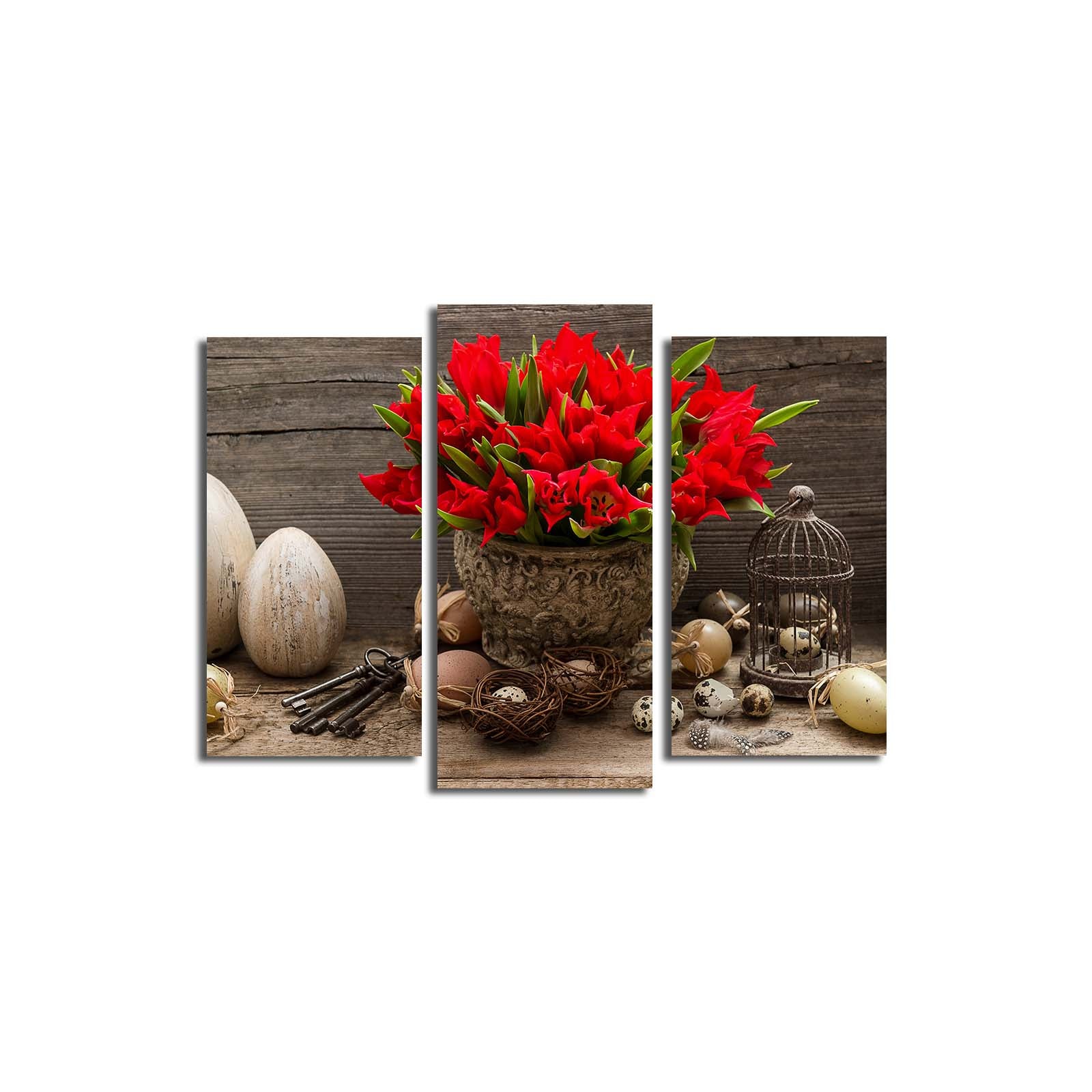 Quadro Decorativo em Tela 3 Peças – Multicolor, Camurça 100%, Moldura de Madeira 3 cm (45 x 66 cm)