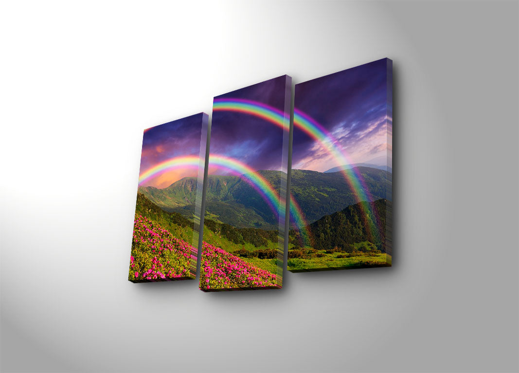 Conjunto de 3 Telas Decorativas Multicolor em Canvas Camurça 100% com Moldura de Madeira 3 cm – 20x39 cm (2) + 20x45 cm (1) – Tamanho Total 45x66 cm