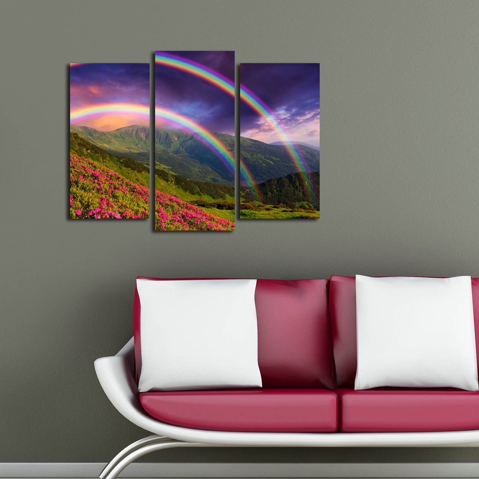 Conjunto de 3 Telas Decorativas Multicolor em Canvas Camurça 100% com Moldura de Madeira 3 cm – 20x39 cm (2) + 20x45 cm (1) – Tamanho Total 45x66 cm