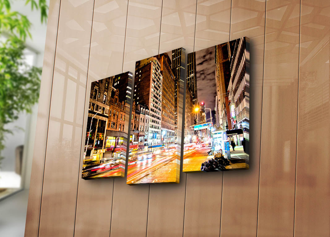 Quadro Decorativo em Tela Suede 100% – Conjunto de 3 Peças Multicolor, Moldura de Madeira 3 cm, Tamanho Total 45 x 66 cm (3PATK-33)