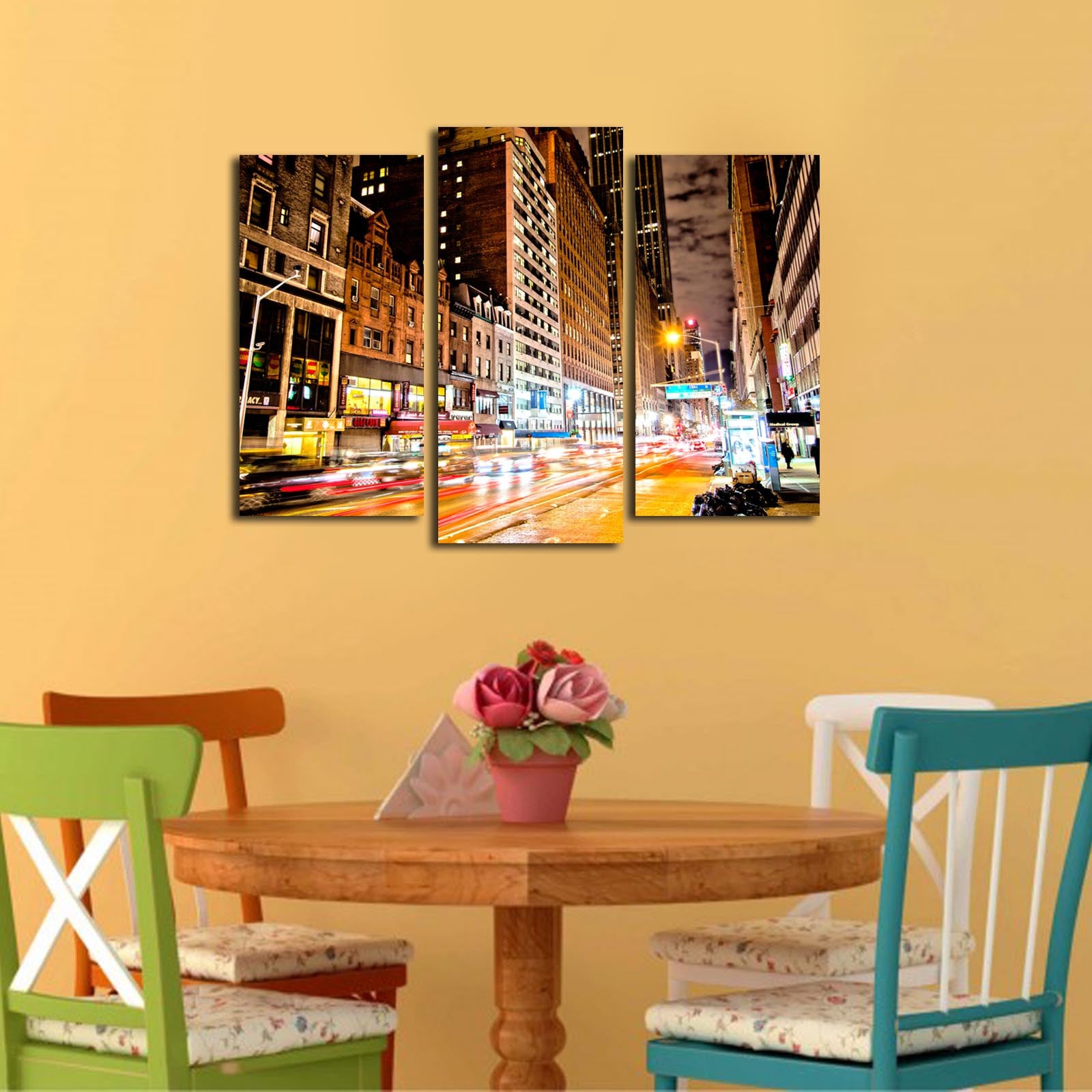 Quadro Decorativo em Tela Suede 100% – Conjunto de 3 Peças Multicolor, Moldura de Madeira 3 cm, Tamanho Total 45 x 66 cm (3PATK-33)