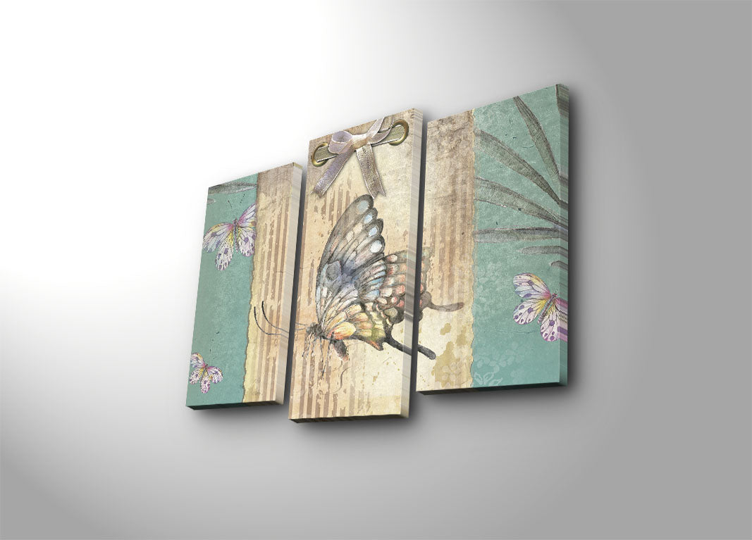 Conjunto de Telas Decorativas 3 Peças Multicolor – Tela Suede 100% e Moldura de Madeira (45 x 66 cm)