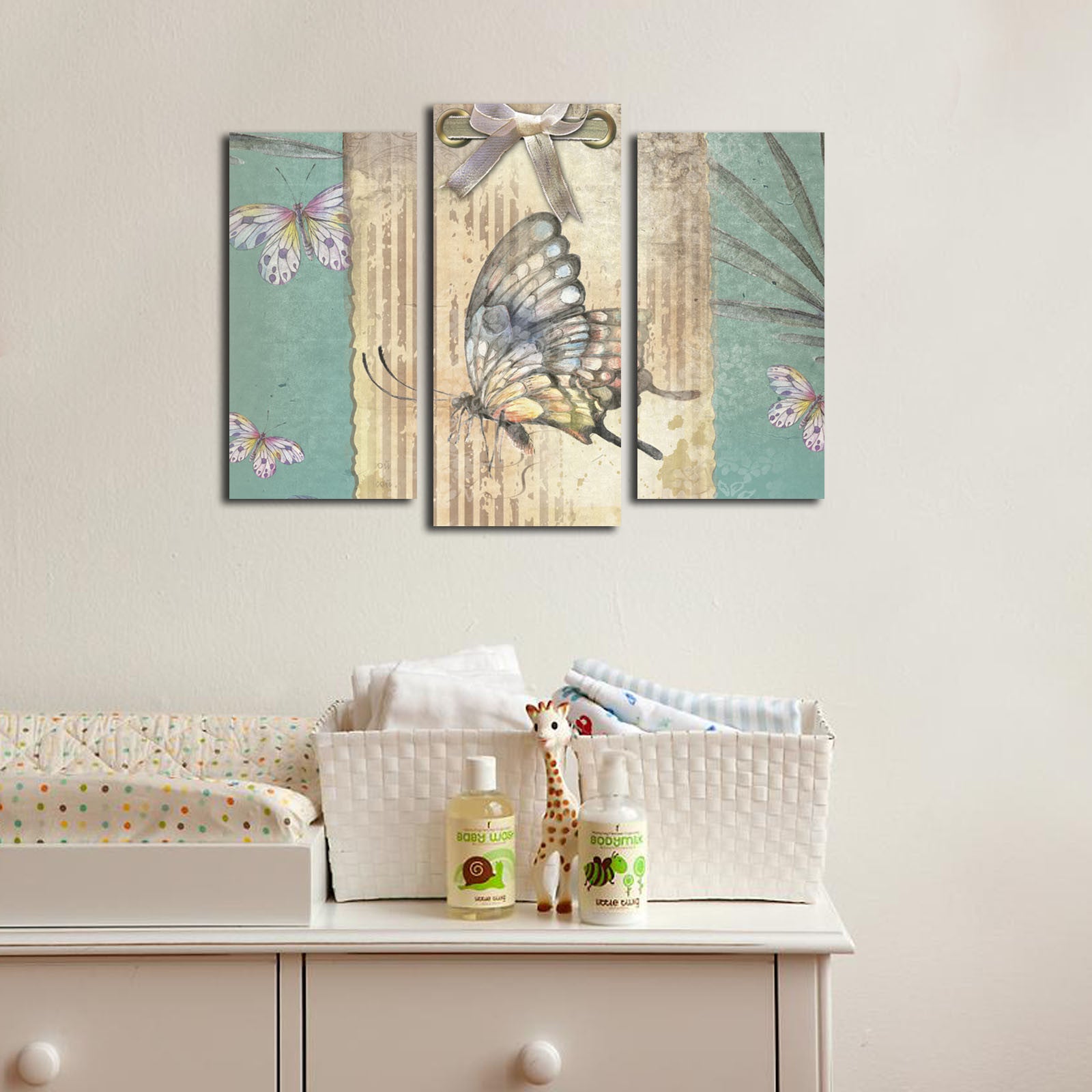 Conjunto de Telas Decorativas 3 Peças Multicolor – Tela Suede 100% e Moldura de Madeira (45 x 66 cm)