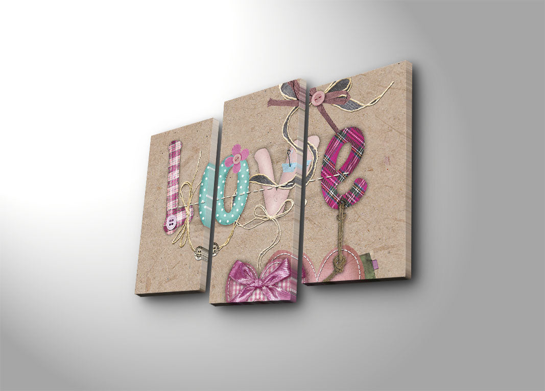 Quadro Decorativo em Tela (3 Peças) Multicolor 3PATK-37 – Suede 100%, Moldura de Madeira 3 cm, Tamanho Total 45 x 66 cm